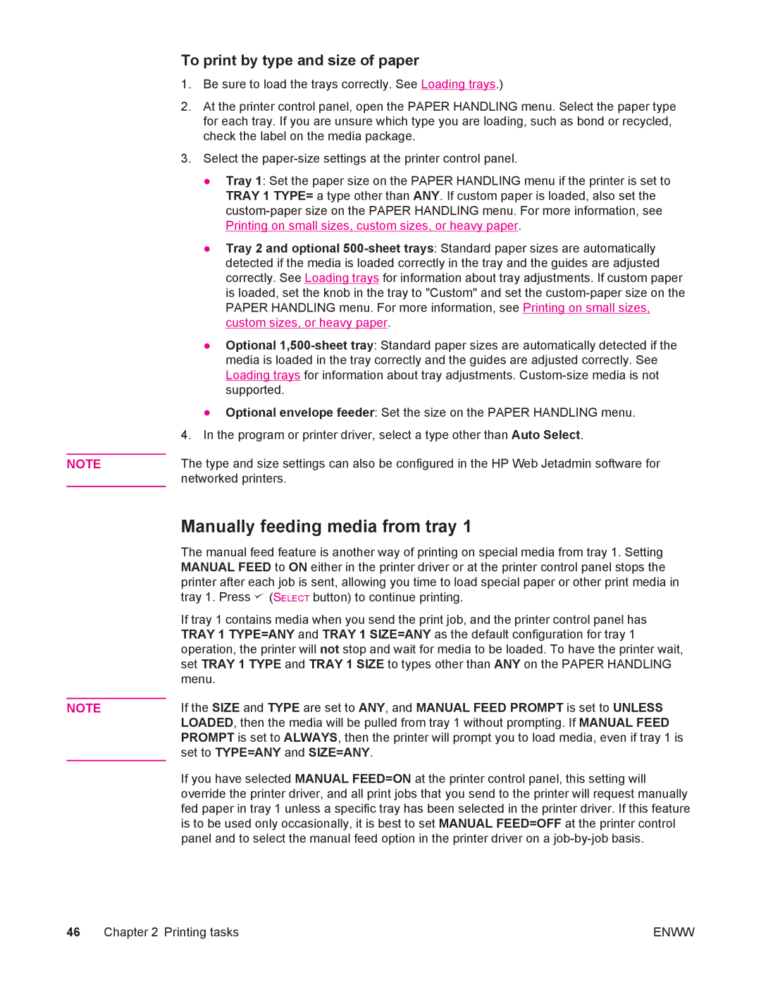 HP 4250/4350 manual Manually feeding media from tray, To print by type and size of paper 