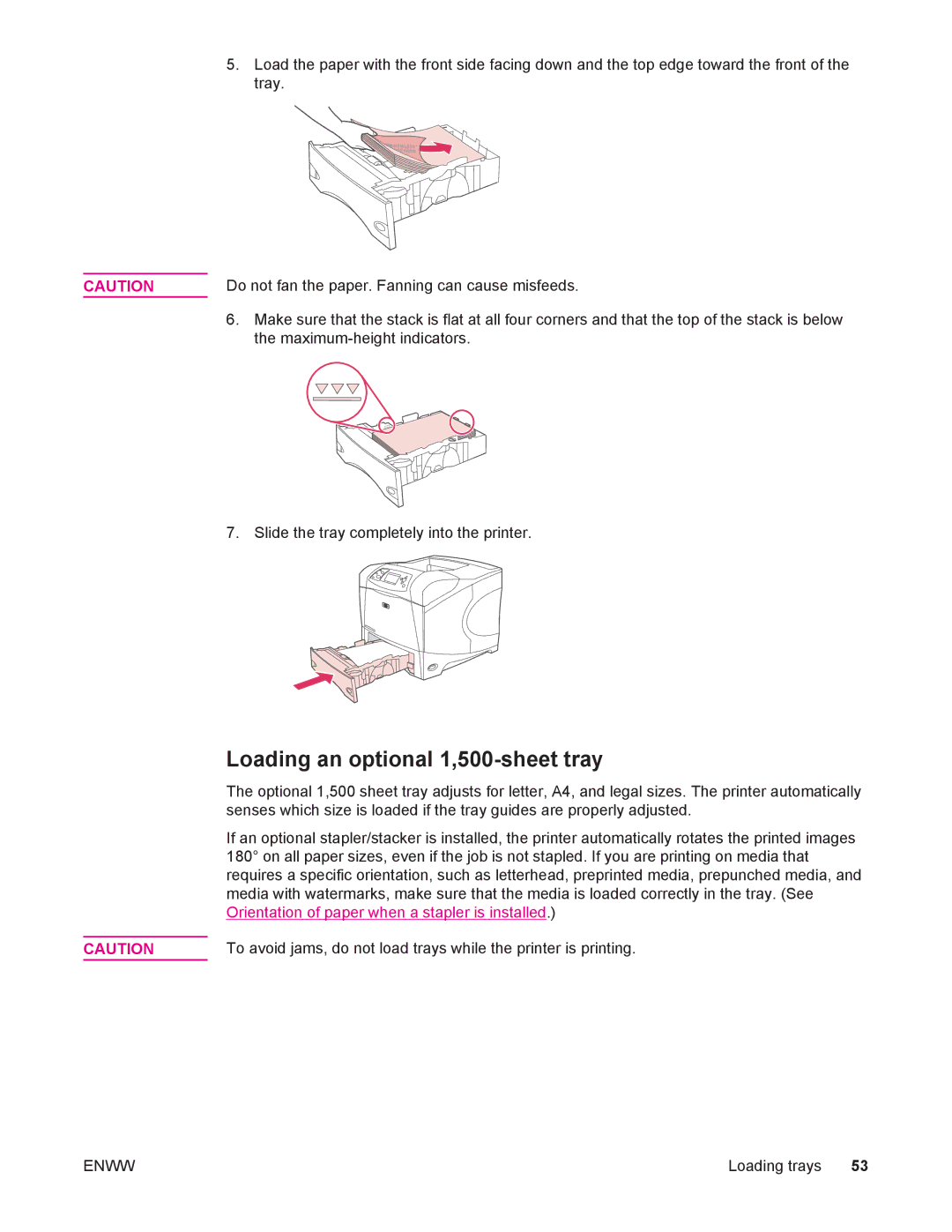 HP 4250/4350 manual Loading an optional 1,500-sheet tray 