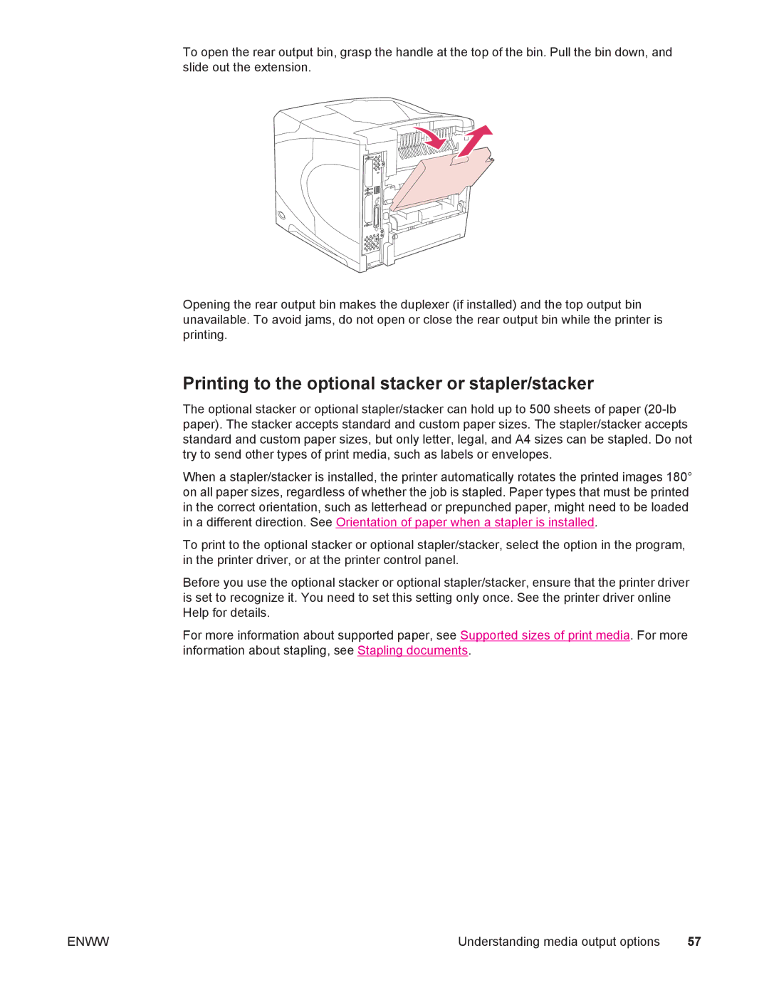 HP 4250/4350 manual Printing to the optional stacker or stapler/stacker 