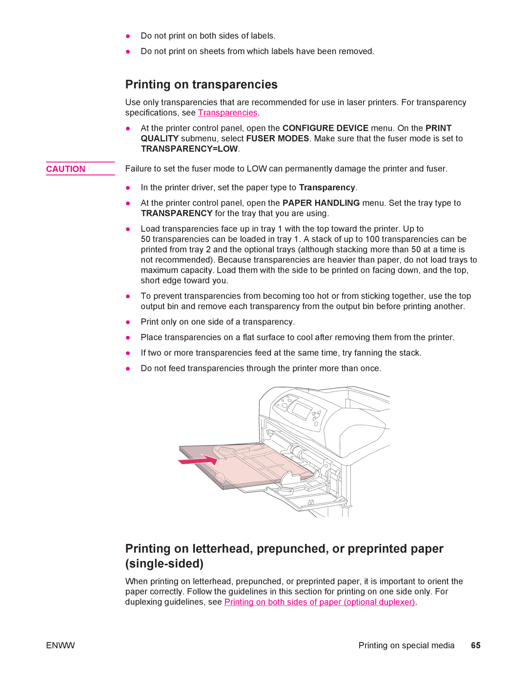 HP 4250/4350 manual Printing on transparencies, Transparency=Low 