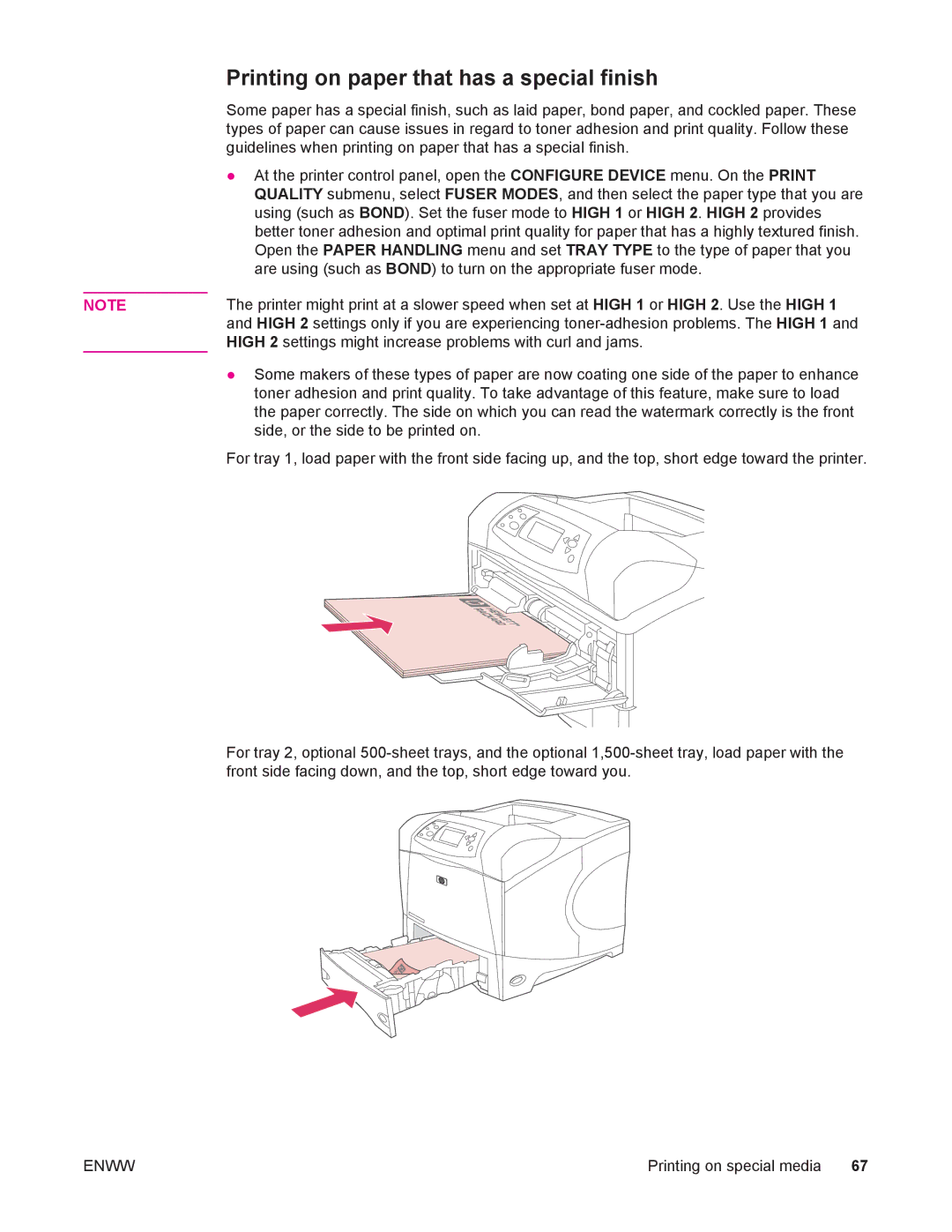 HP 4250/4350 manual Printing on paper that has a special finish 