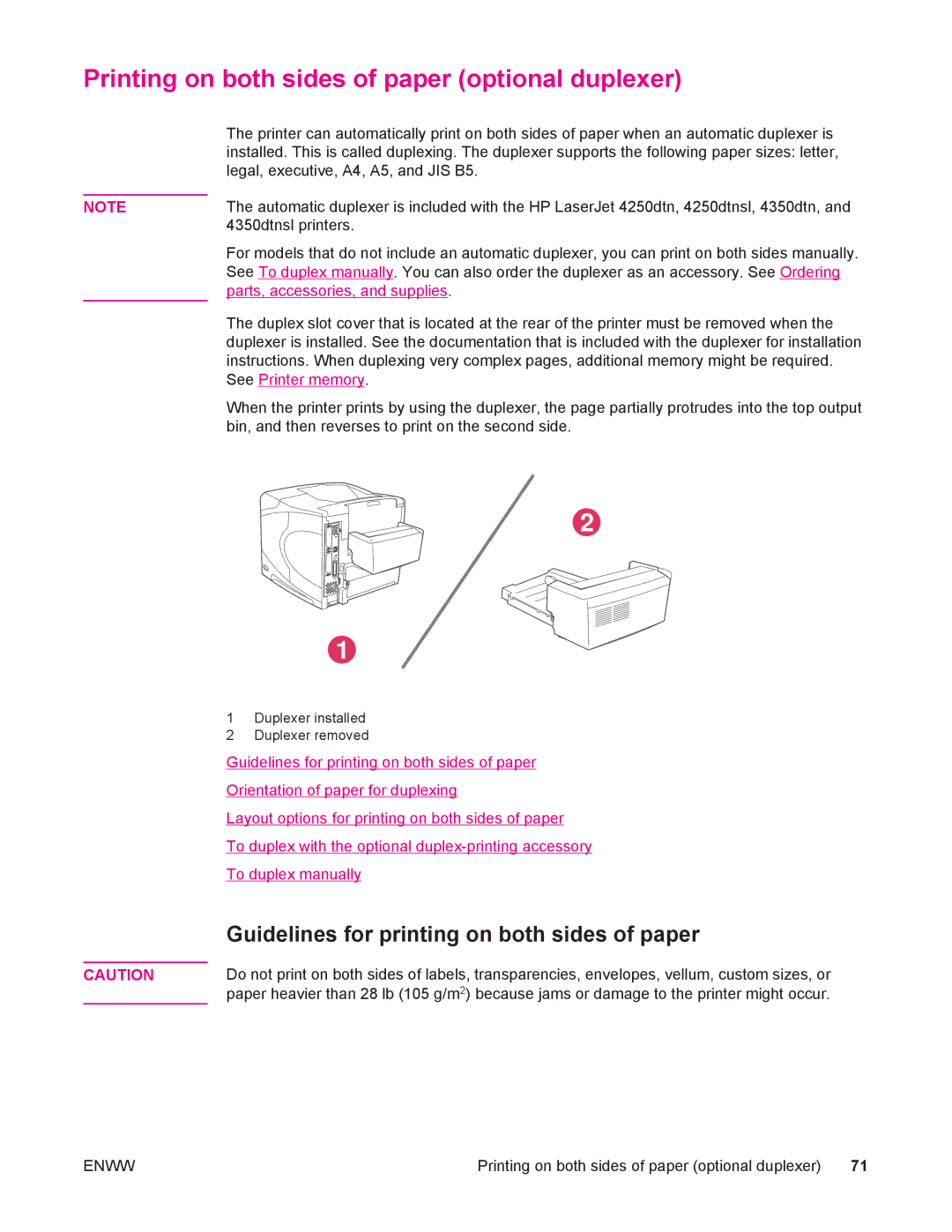 HP 4250/4350 manual Printing on both sides of paper optional duplexer, Parts, accessories, and supplies 