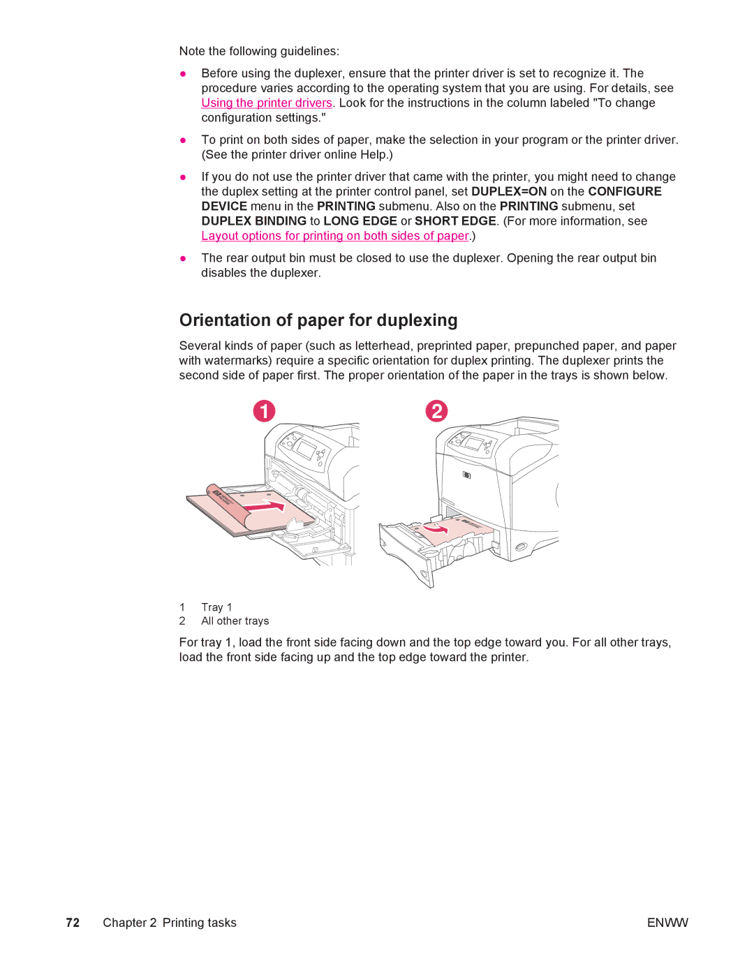 HP 4250/4350 manual Orientation of paper for duplexing 