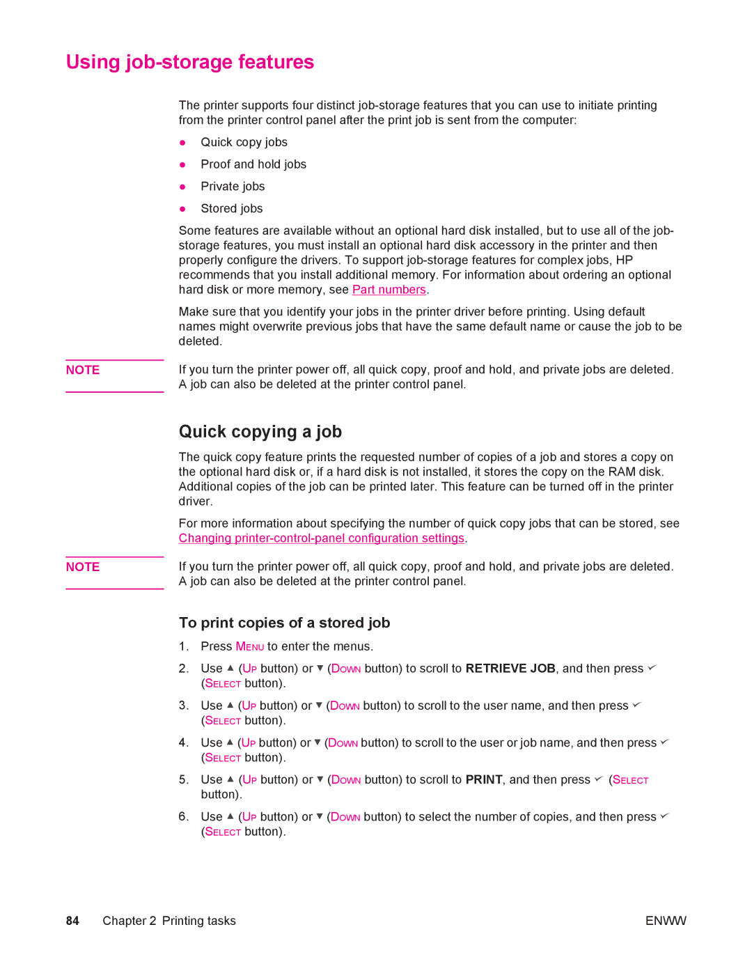 HP 4250/4350 manual Using job-storage features, Quick copying a job, To print copies of a stored job 