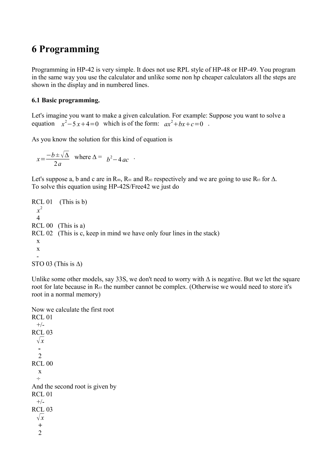 HP 42S manual Programming, Basic programming 