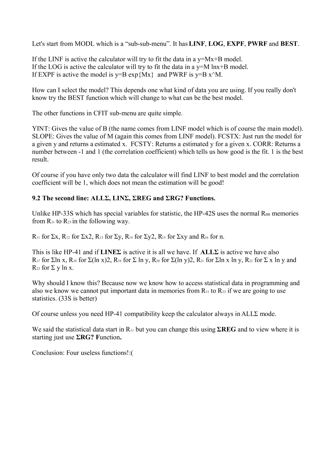 HP 42S manual Second line ALLΣ, LINΣ, Σreg and ΣRG? Functions 