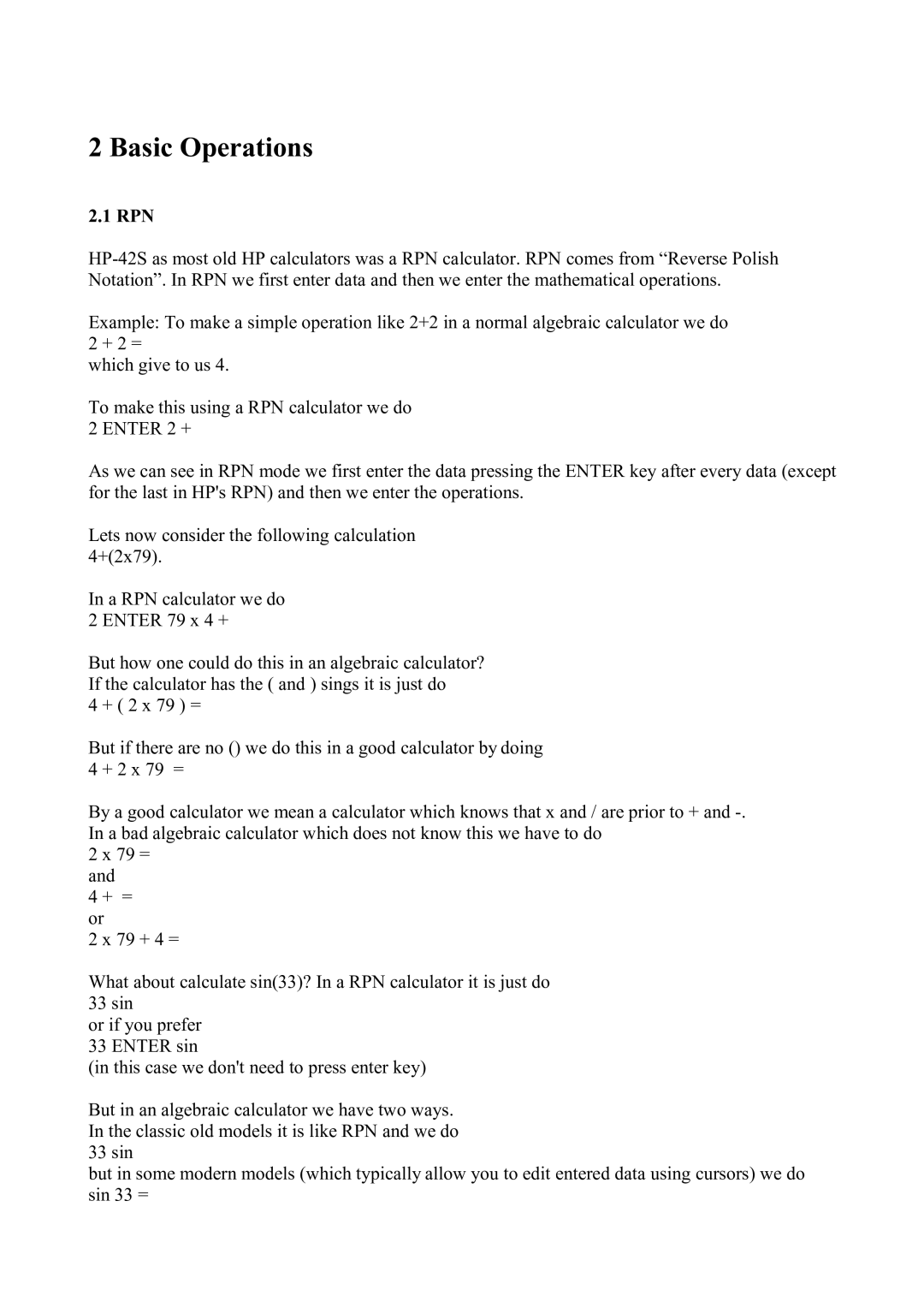 HP 42S manual Basic Operations, Rpn 