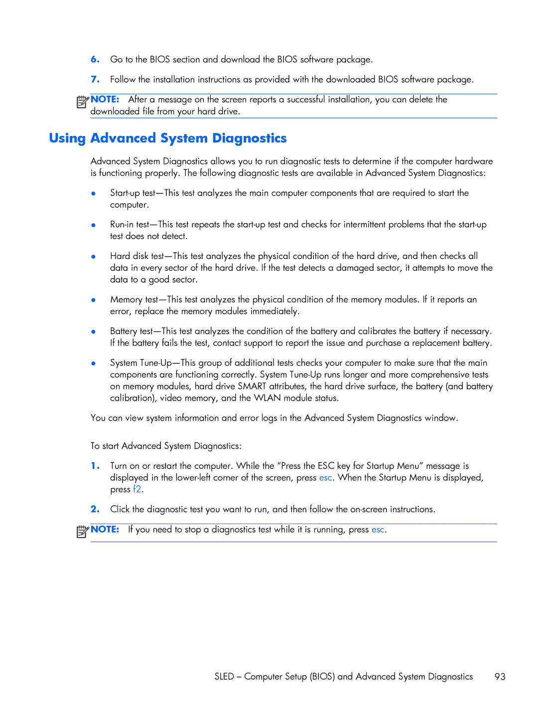 HP 430 G1 E3U87UTABA, 430 G1 E3U85UTABA, 430 G1 E3U93UTABA manual Using Advanced System Diagnostics 