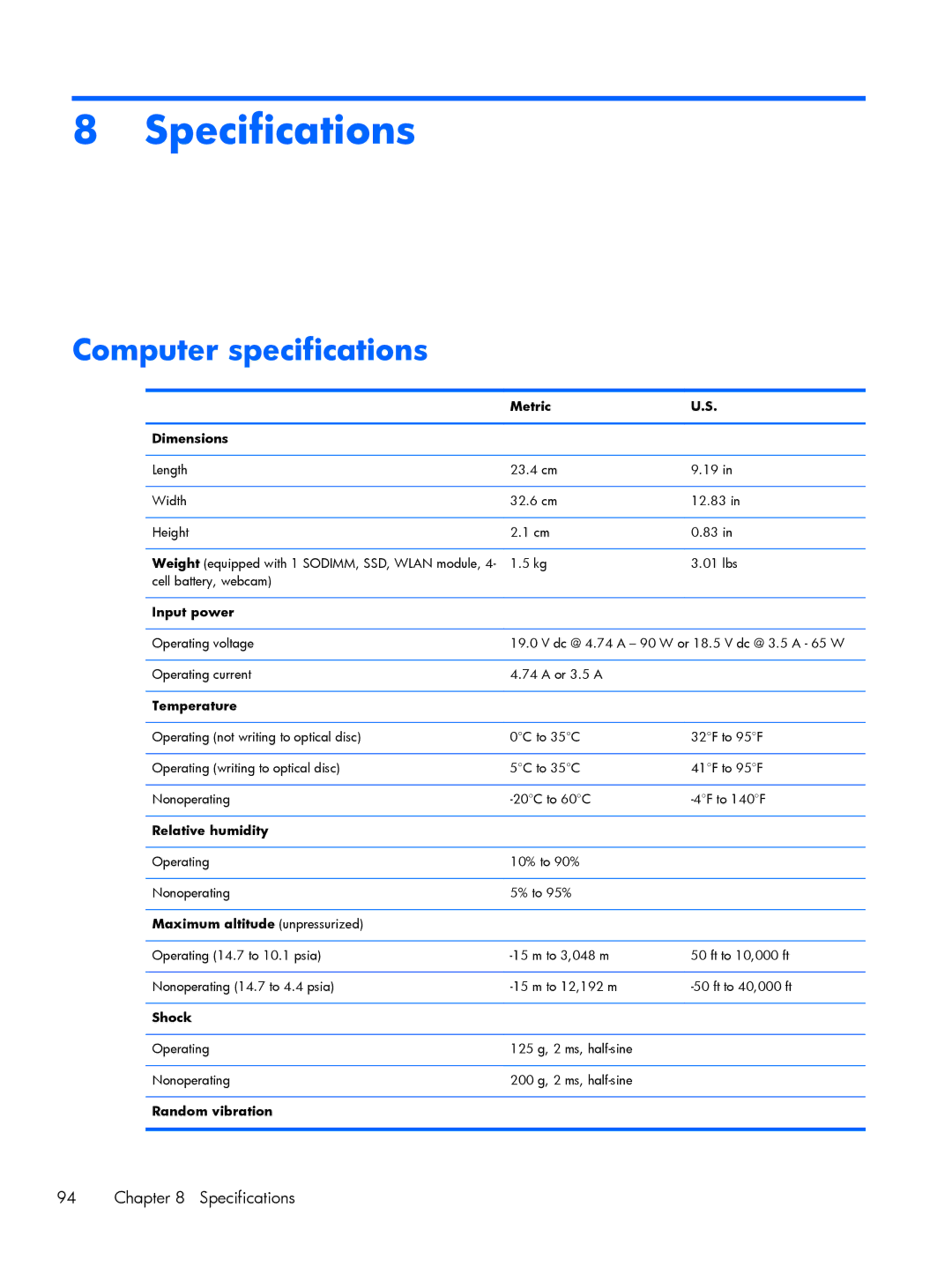 HP 430 G1 E3U93UTABA, 430 G1 E3U85UTABA, 430 G1 E3U87UTABA manual Specifications, Computer specifications 