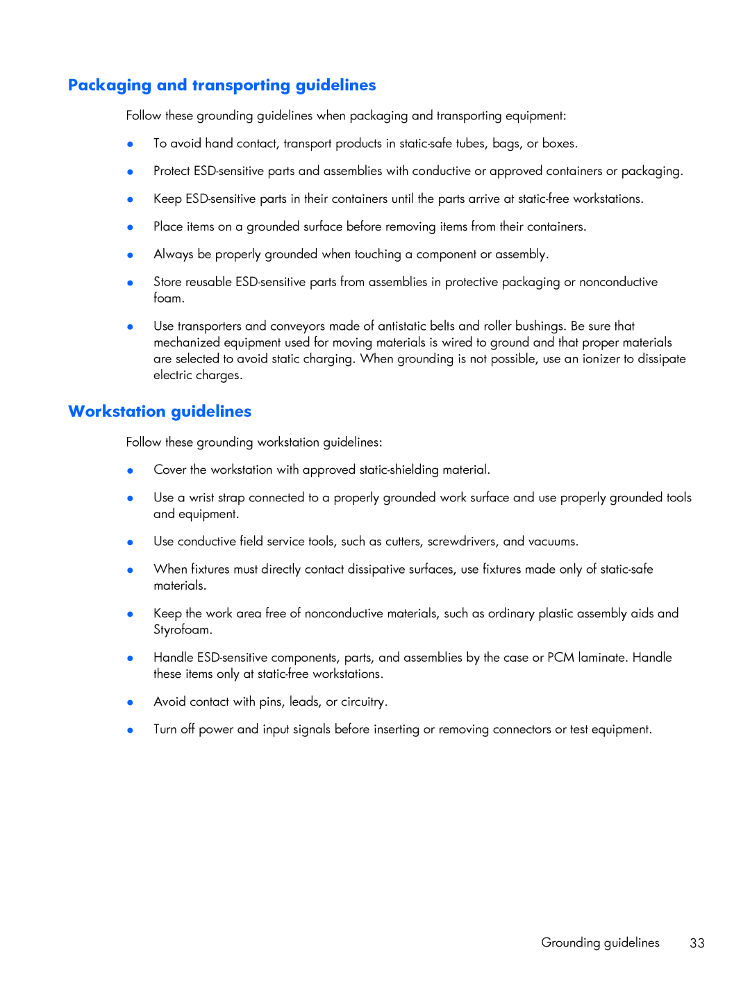 HP 430 G1 E3U87UTABA, 430 G1 E3U85UTABA, 430 G1 E3U93UTABA manual Packaging and transporting guidelines 