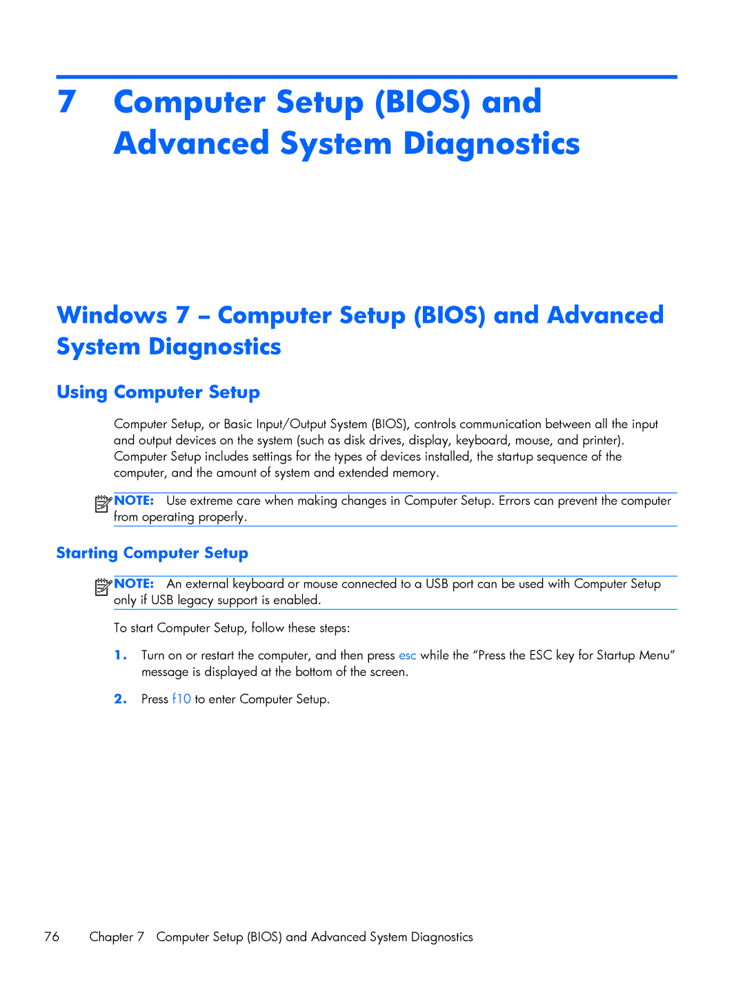 HP 430 G1 E3U93UTABA, 430 G1 E3U85UTABA manual Computer Setup Bios and Advanced System Diagnostics, Using Computer Setup 