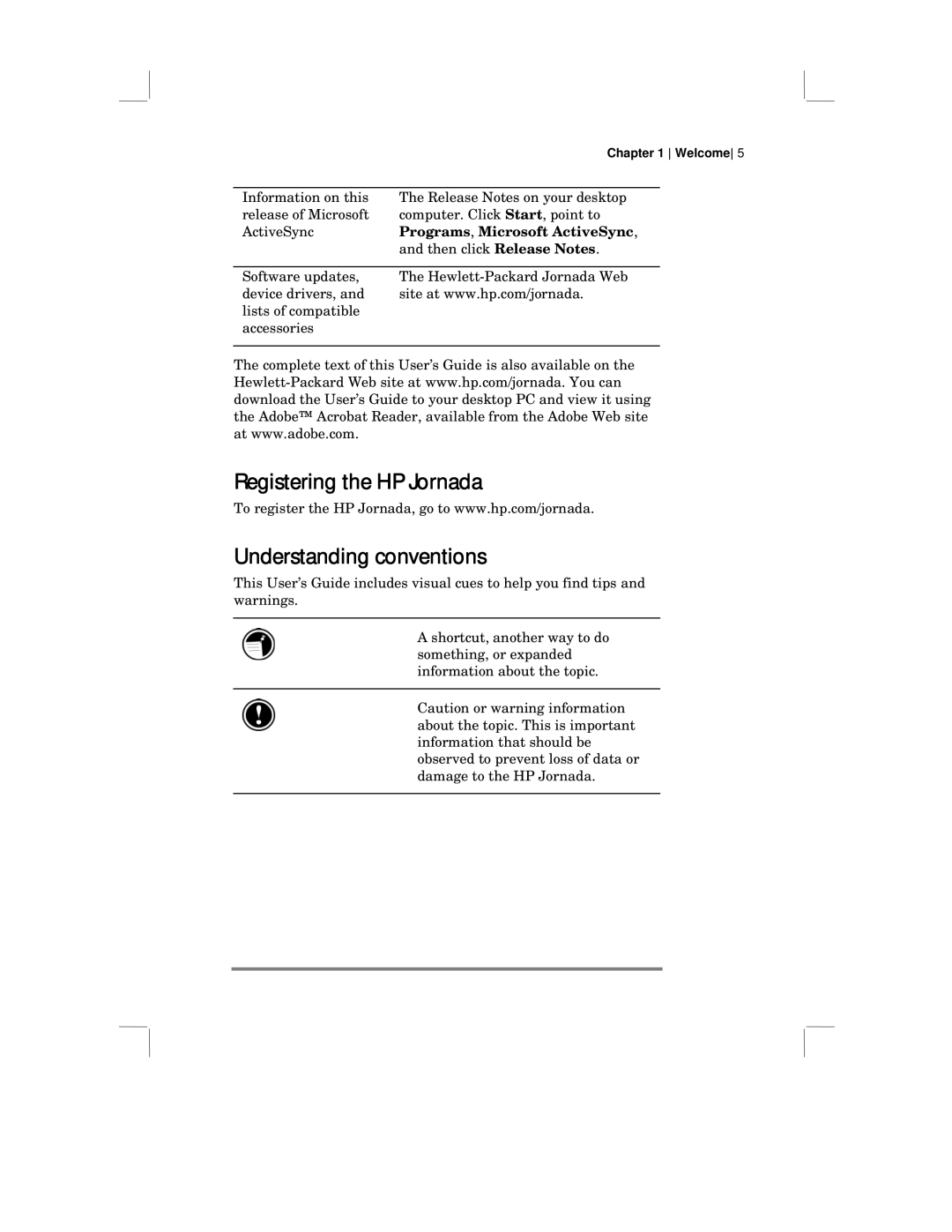 HP 430 SE manual Registering the HP Jornada Understanding conventions, Programs , Microsoft ActiveSync 