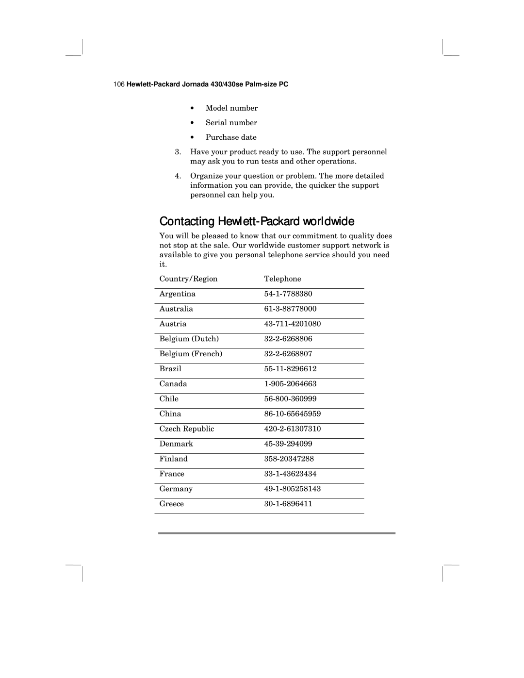 HP 430 SE manual Contacting Hewlett-Packard worldwide 