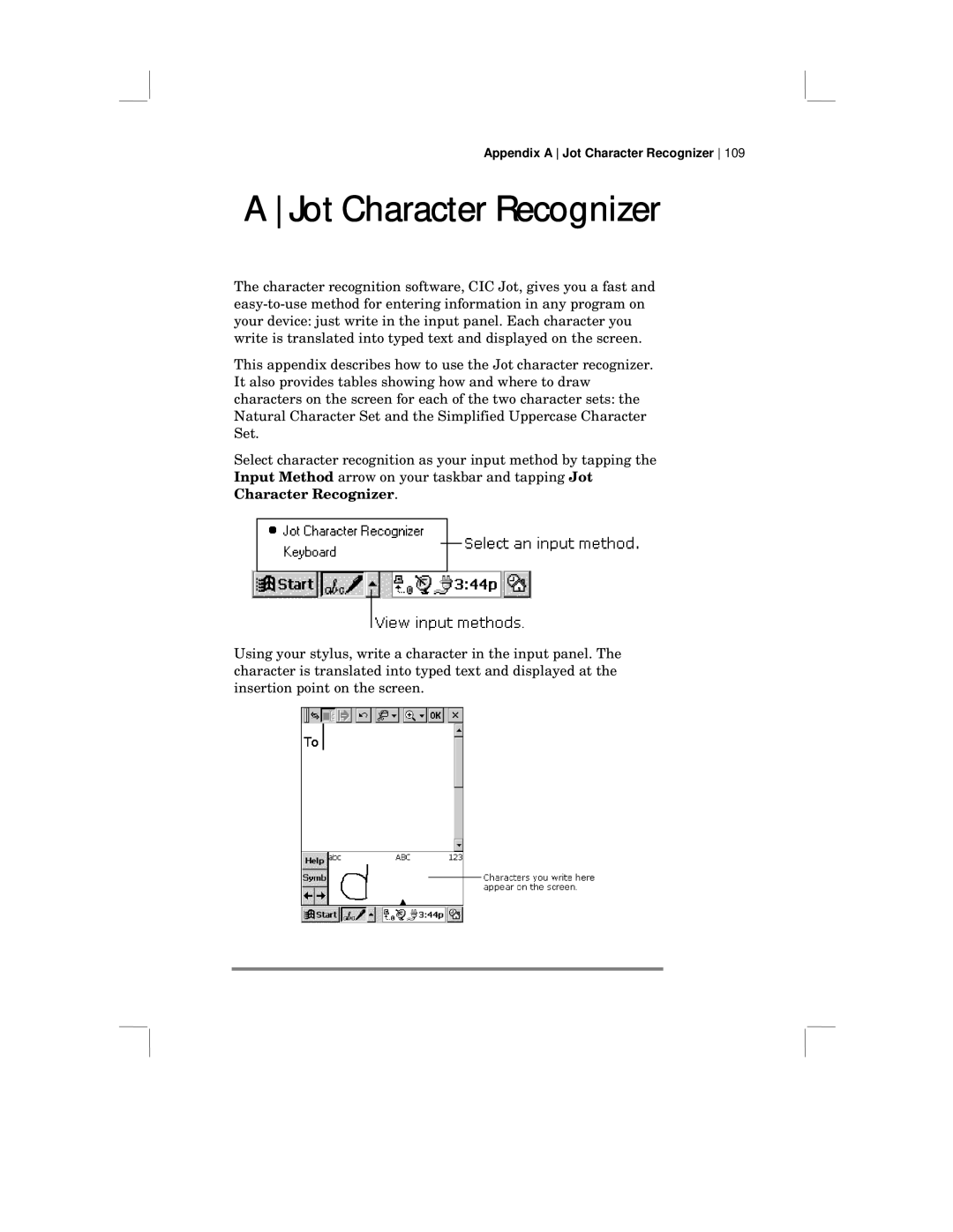 HP 430 SE manual Jot Character Recognizer 