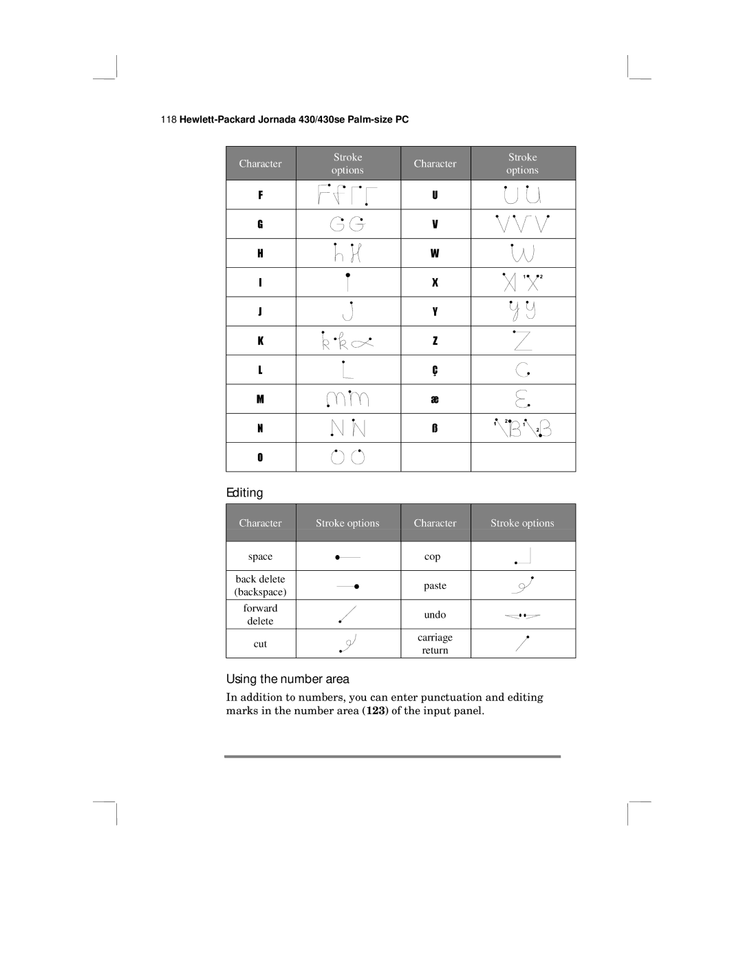 HP 430 SE manual Editing, Using the number area 