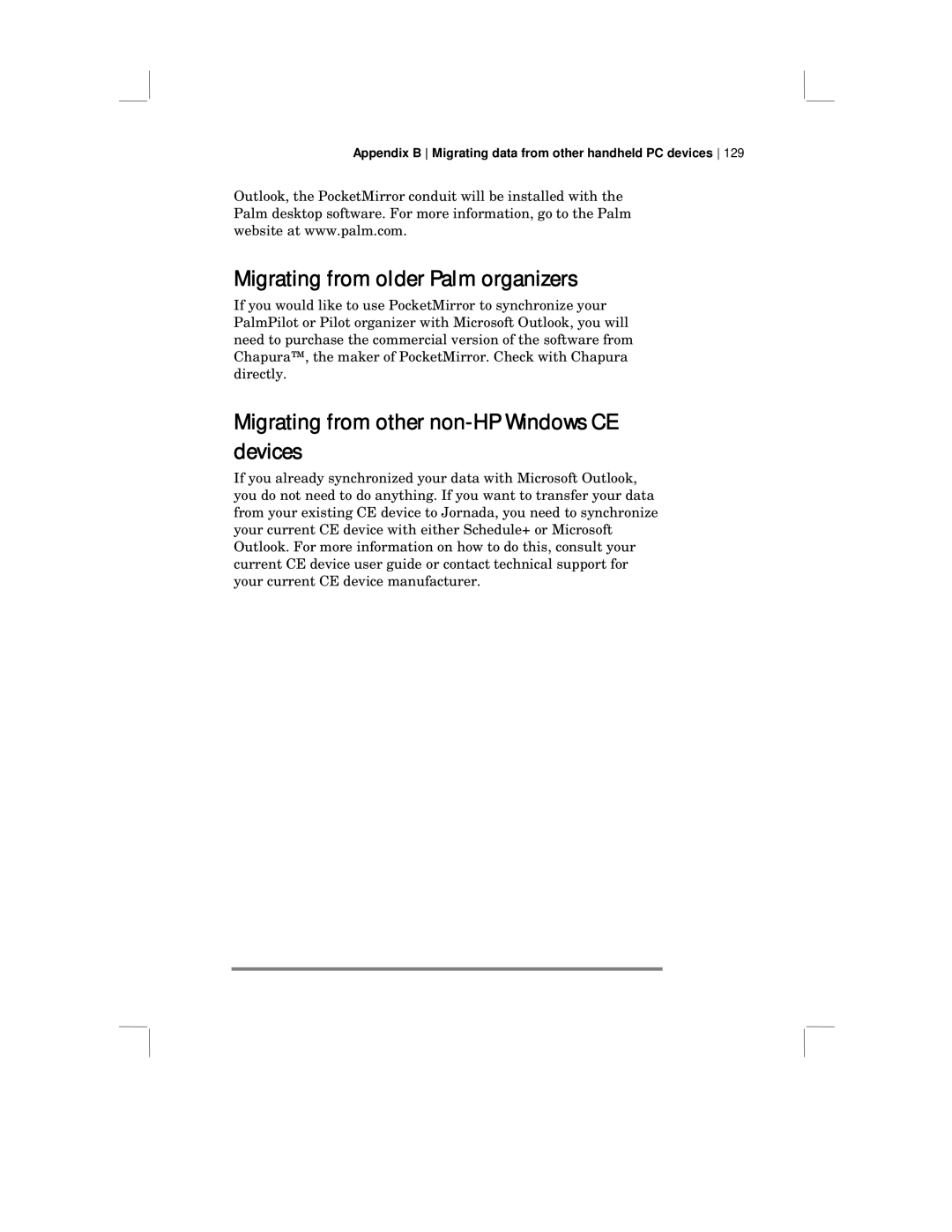 HP 430 SE manual Migrating from older Palm organizers, Migrating from other non-HP Windows CE devices 