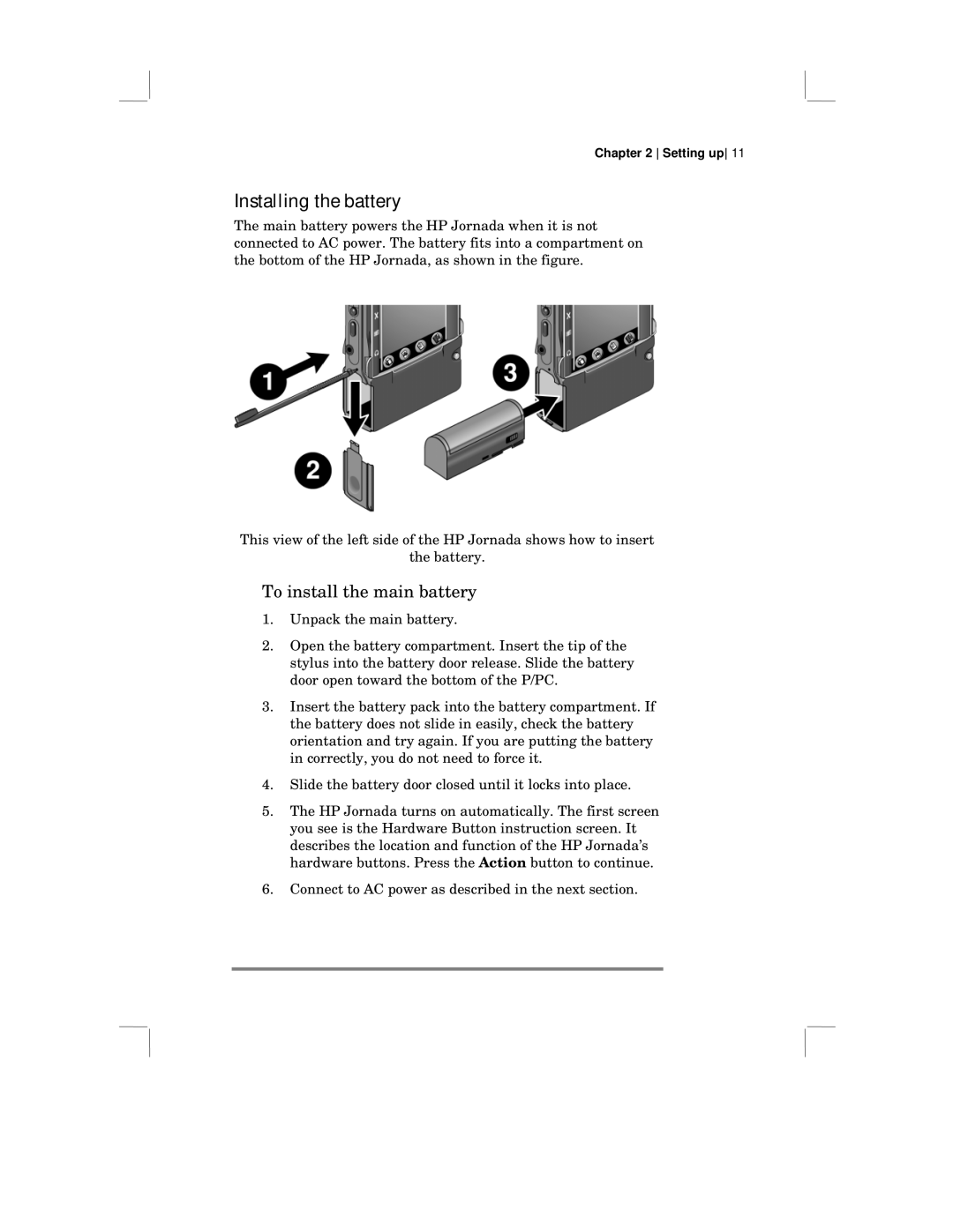 HP 430 SE manual Installing the battery, To install the main battery 