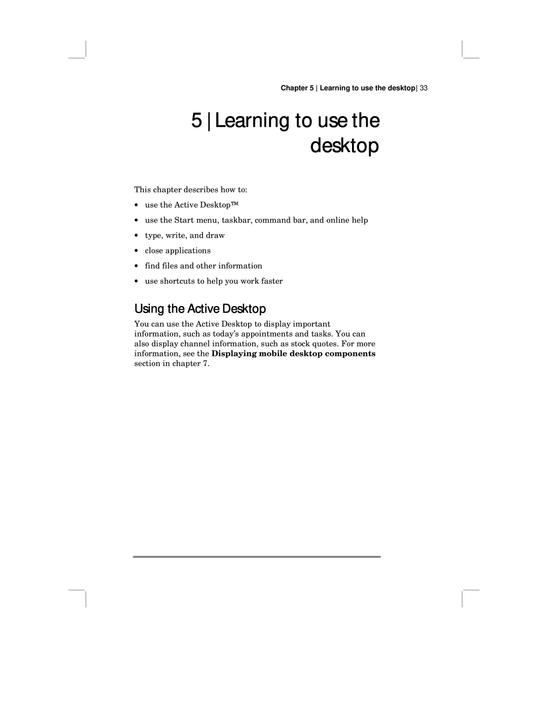 HP 430 SE manual Learning to use the desktop, Using the Active Desktop 