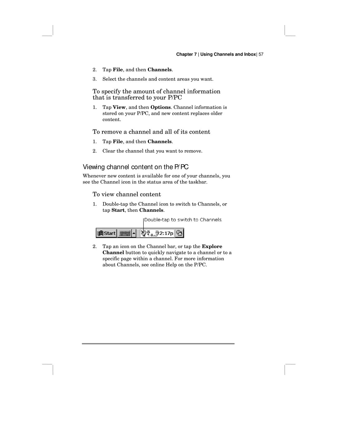 HP 430 SE manual Viewing channel content on the P/PC, To remove a channel and all of its content, To view channel content 