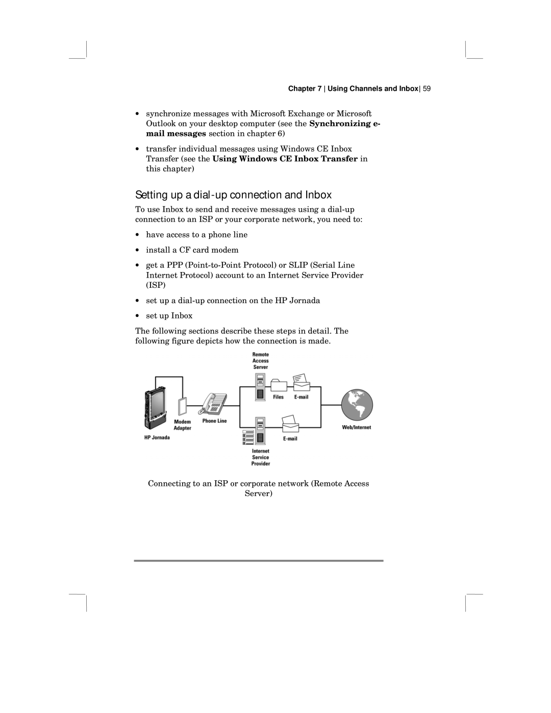 HP 430 SE manual Setting up a dial-up connection and Inbox 