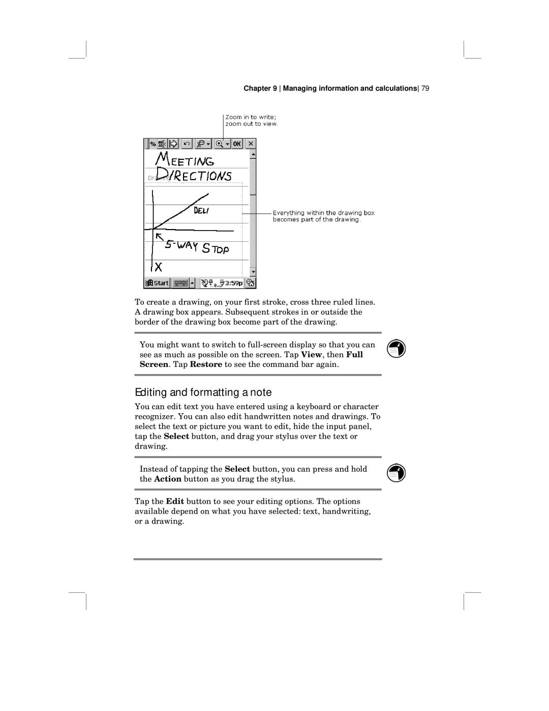 HP 430 SE manual Editing and formatting a note 