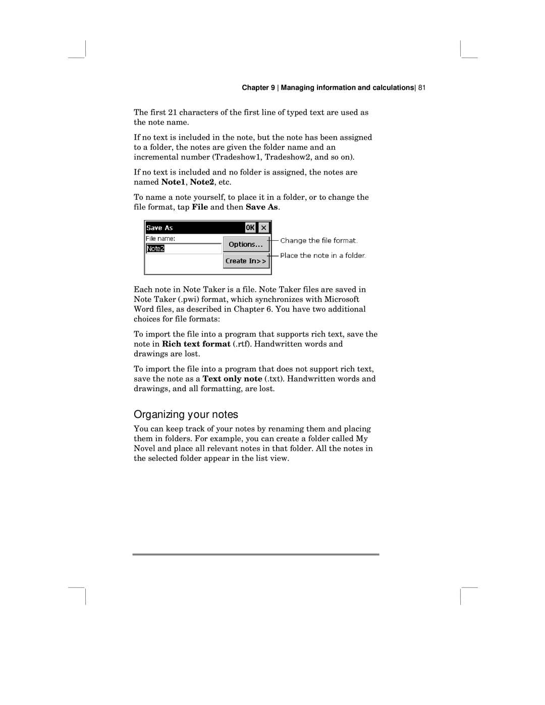 HP 430 SE manual Organizing your notes 