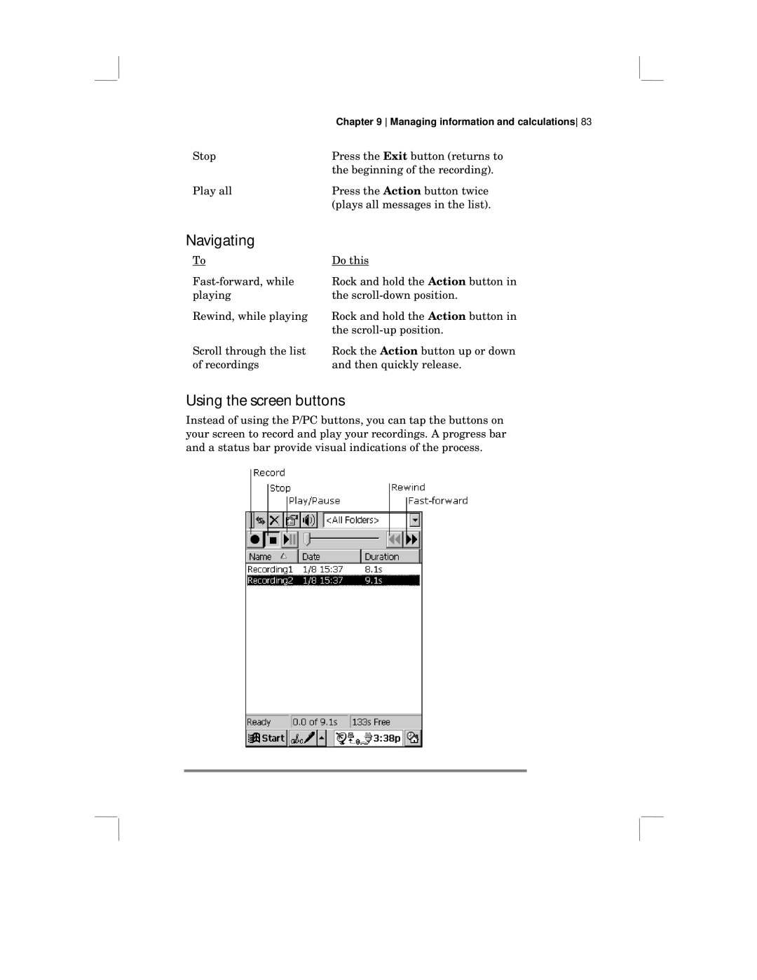 HP 430 SE manual Navigating, Using the screen buttons 