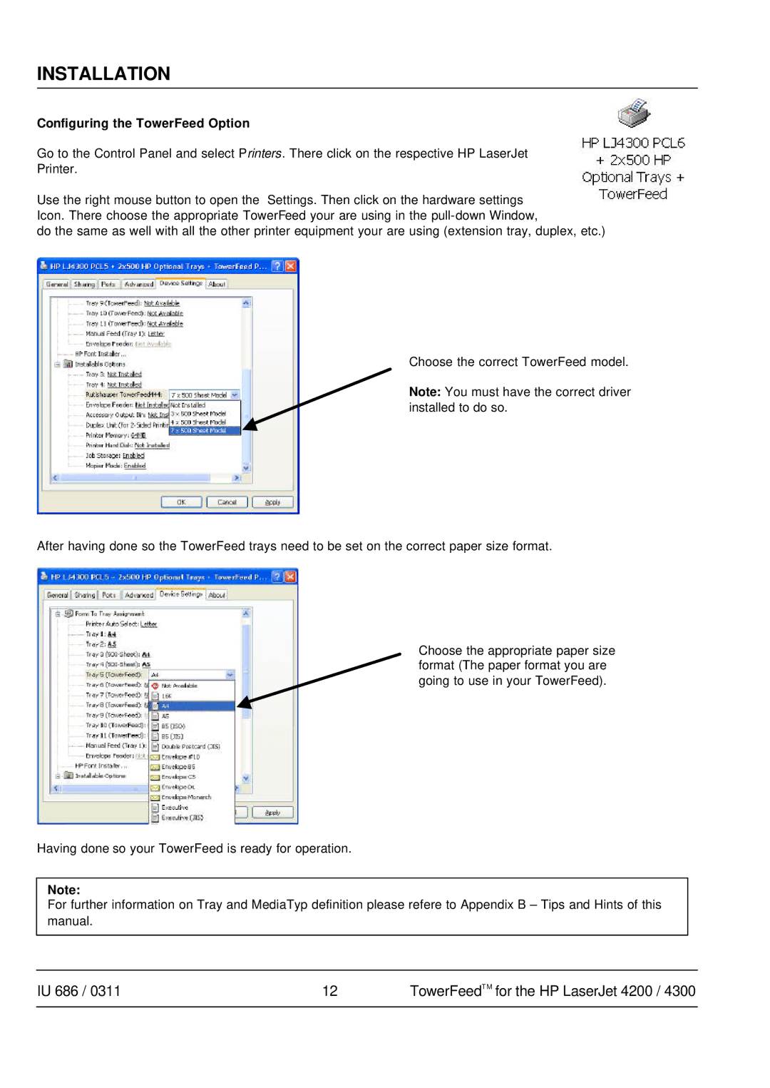 HP 4300 manual Configuring the TowerFeed Option 