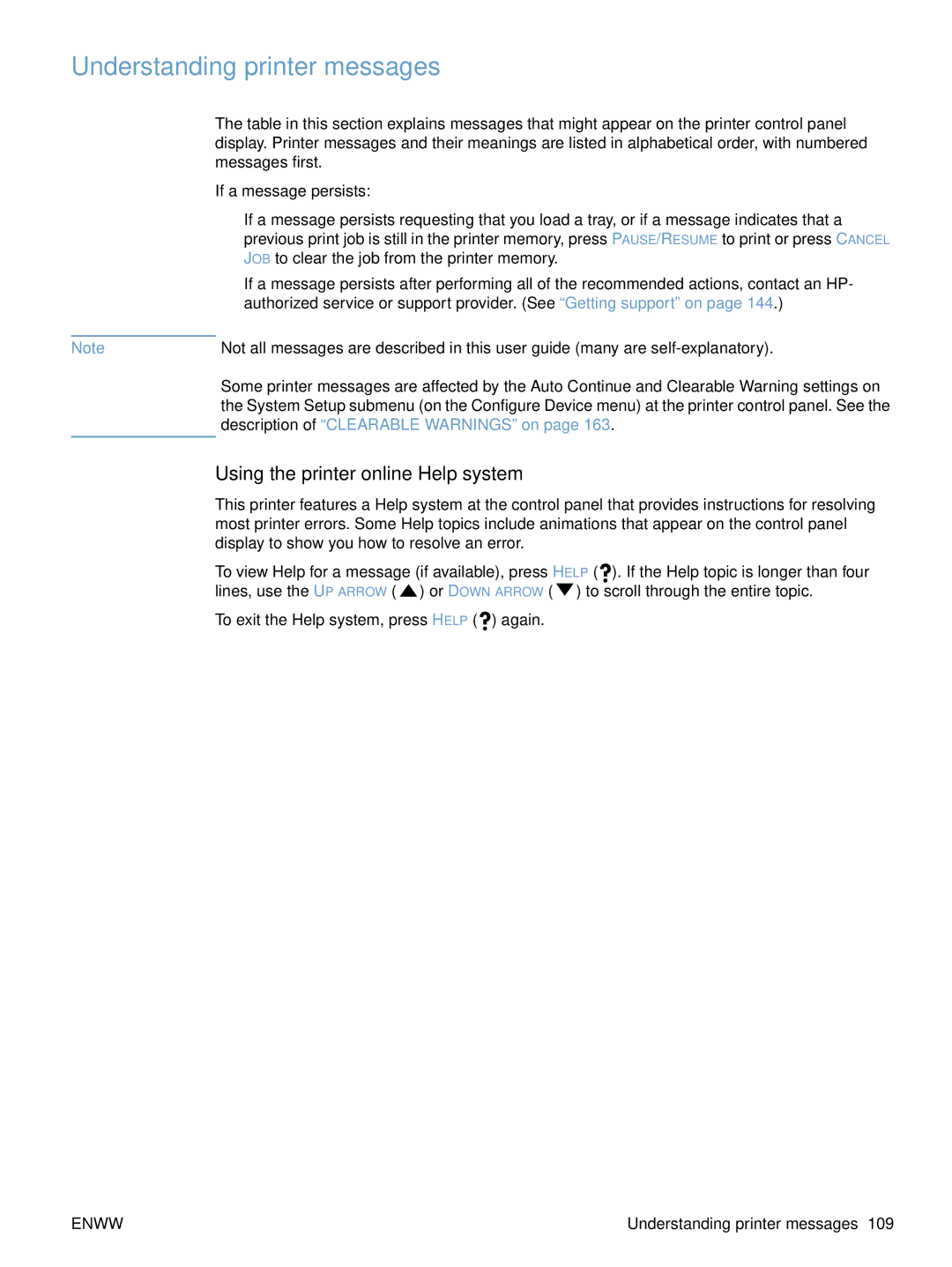 HP 4200tn, 4300dtns, 4200dtns Understanding printer messages, Using the printer online Help system, If a message persists 
