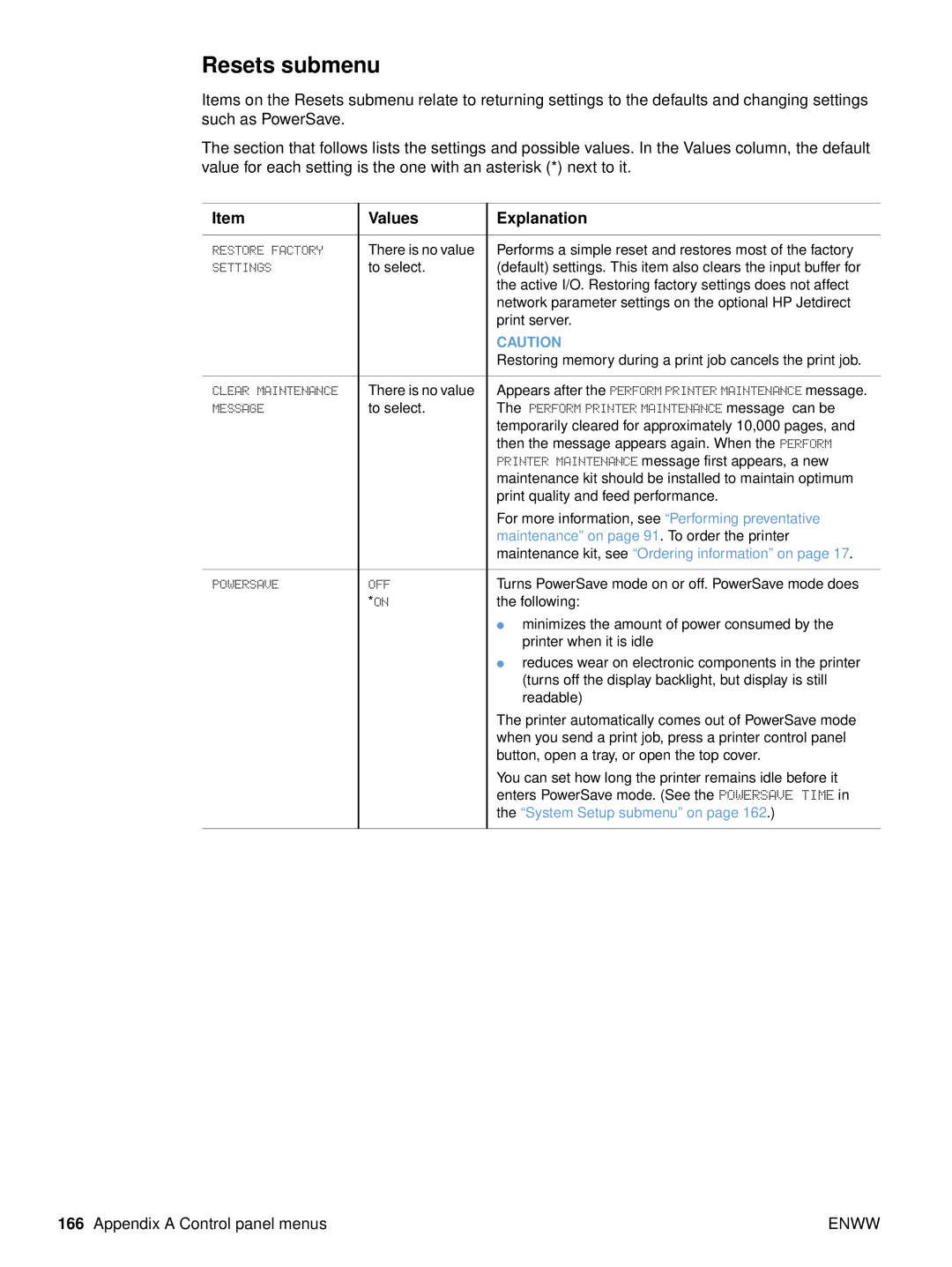 HP 4300dtns Resets submenu, Maintenance on page 91 . To order the printer, Maintenance kit, see Ordering information on 