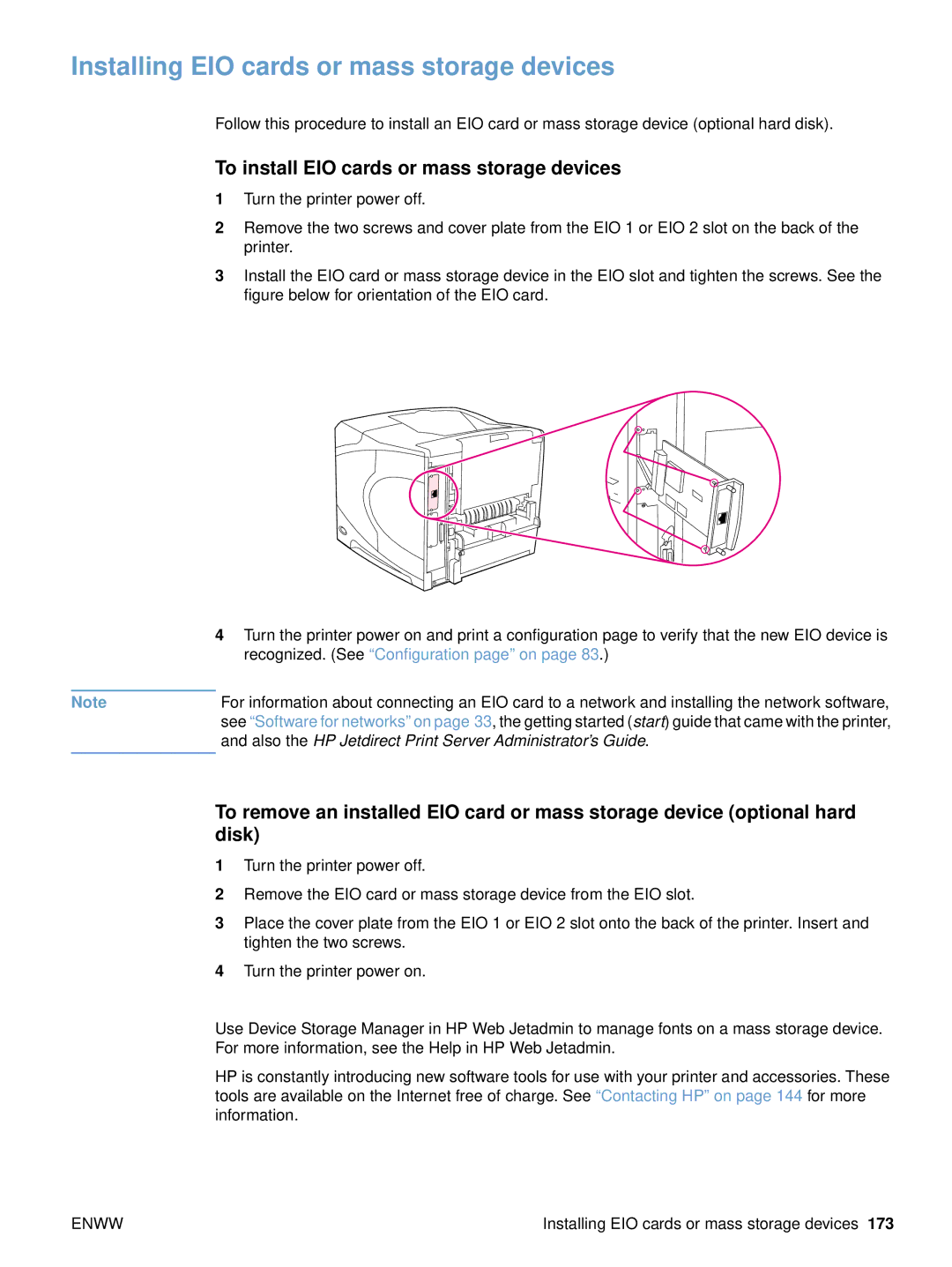 HP 4300dtns, 4200dtns, 4200n Installing EIO cards or mass storage devices, To install EIO cards or mass storage devices 