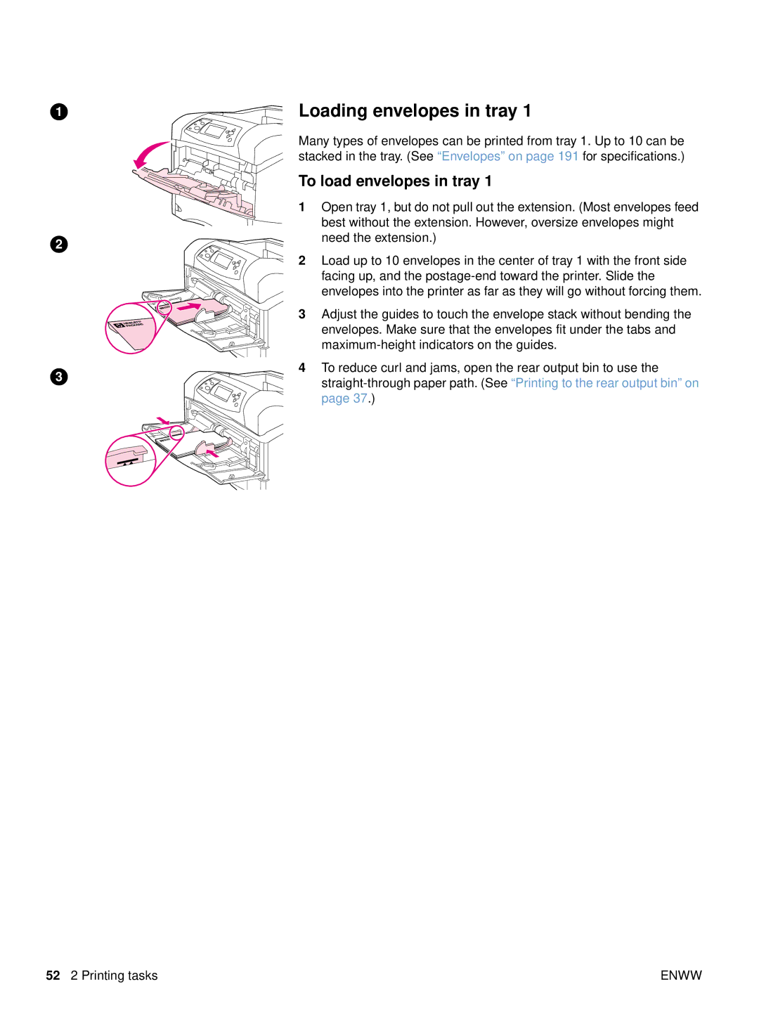 HP 4300dtns, 4200n, 4200dtnsl, 4200tn manual Loading envelopes in tray, To load envelopes in tray 