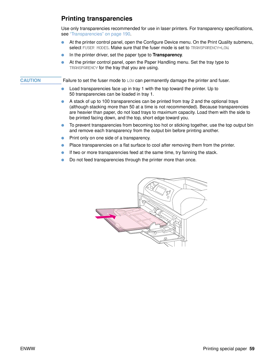 HP 4300dtns, 4200n, 4200dtnsl, 4200tn manual Printing transparencies 