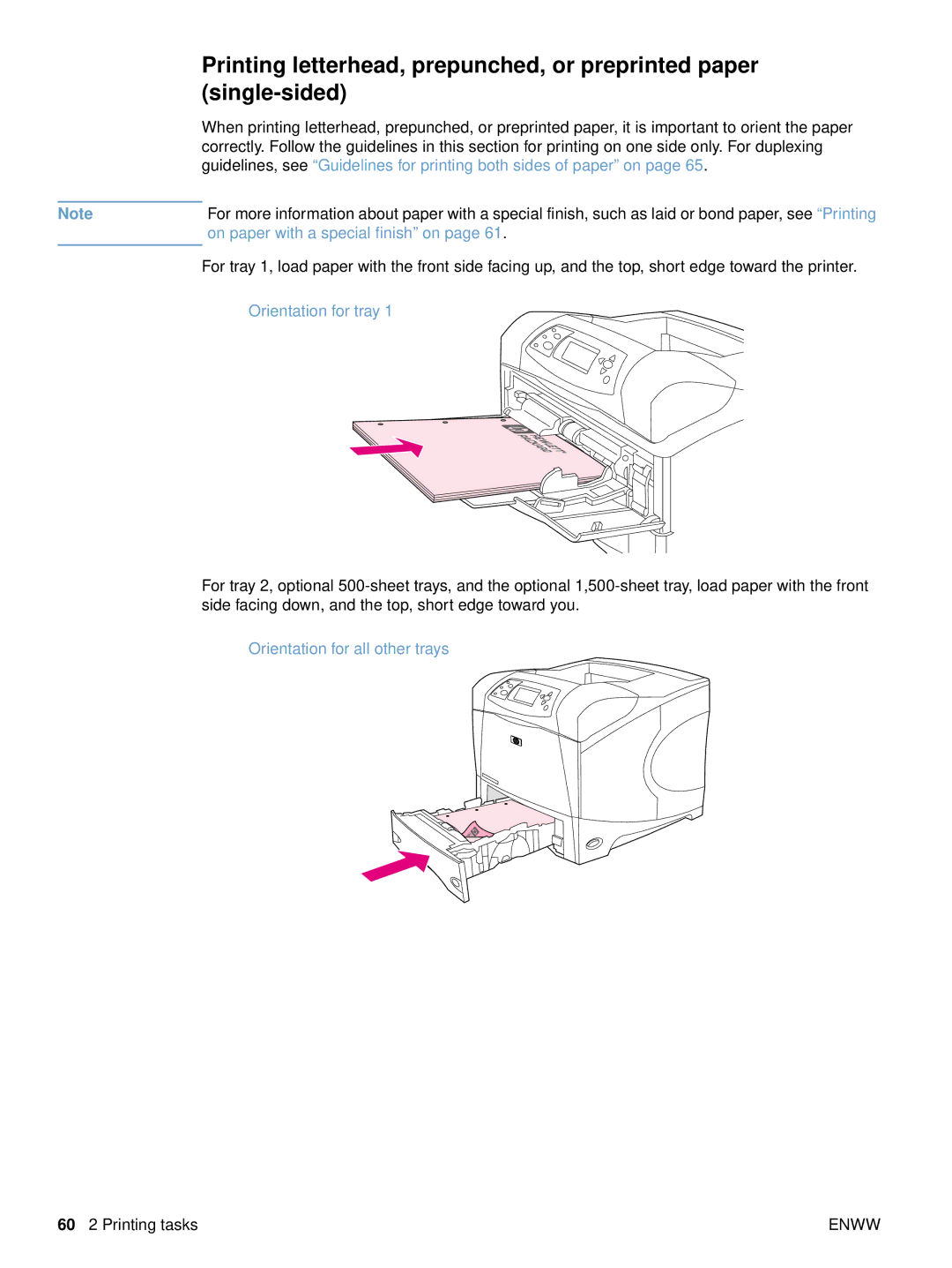 HP 4200tn, 4300dtns Printing letterhead, prepunched, or preprinted paper, Single-sided, On paper with a special finish on 