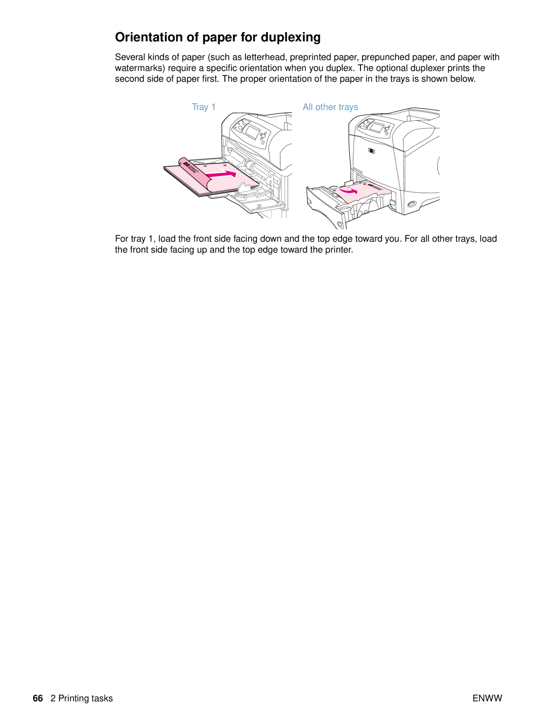 HP 4300dtns, 4200n, 4200dtnsl, 4200tn manual Orientation of paper for duplexing, Tray, All other trays 