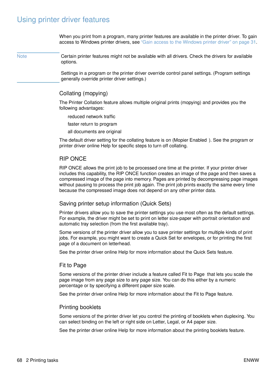 HP 4300dtns, 4200n Using printer driver features, Collating mopying, Saving printer setup information Quick Sets, Fit to 