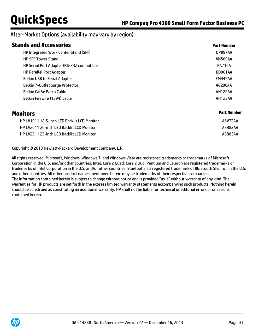 HP 4300P C7A41UT#ABA manual Stands and Accessories, Monitors 