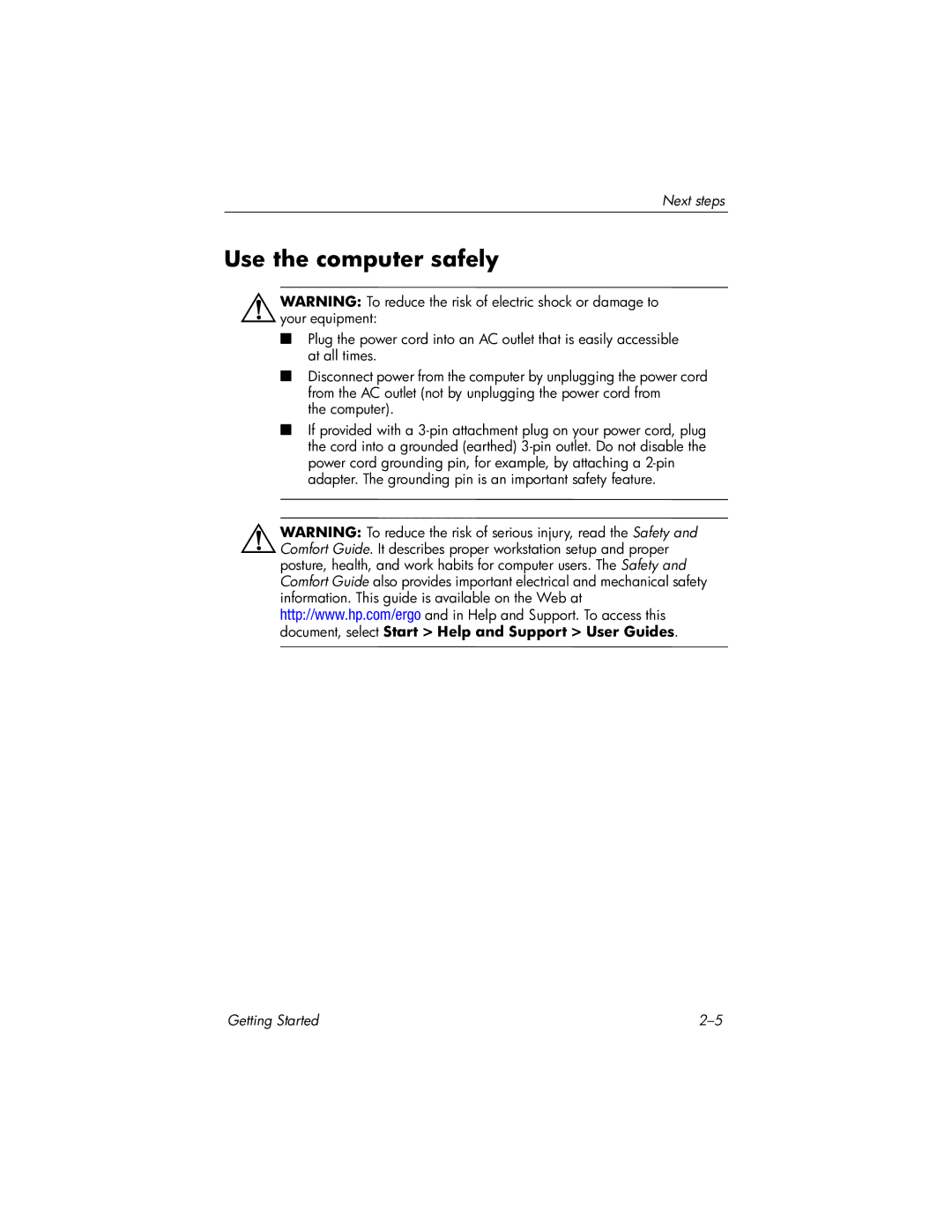 HP 430239-001 manual Use the computer safely 