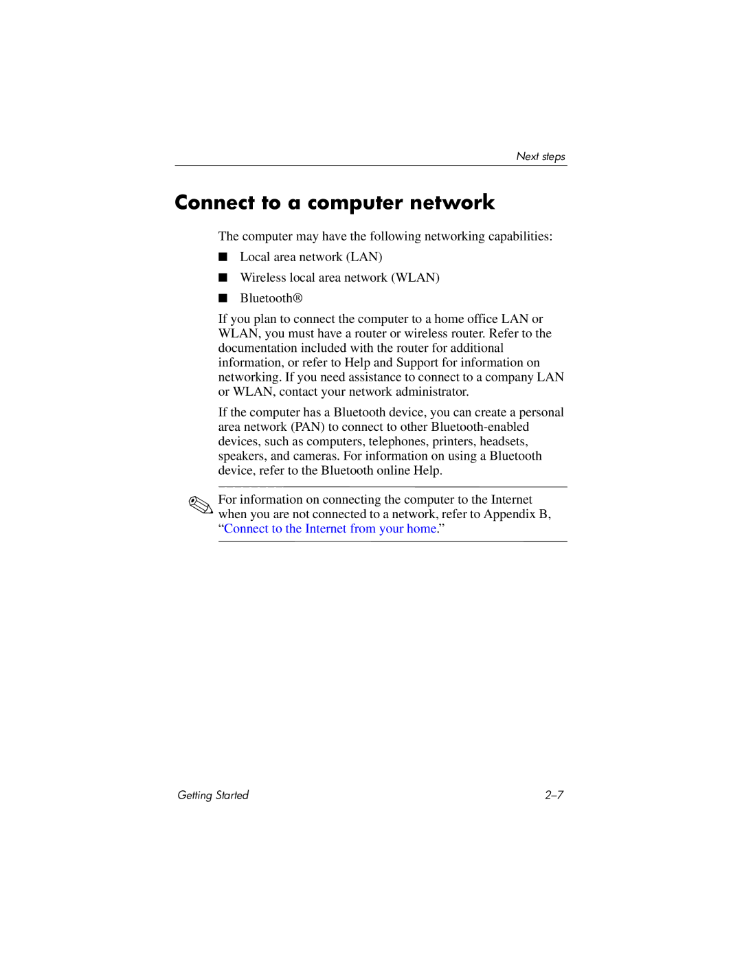 HP 430239-001 manual Connect to a computer network 