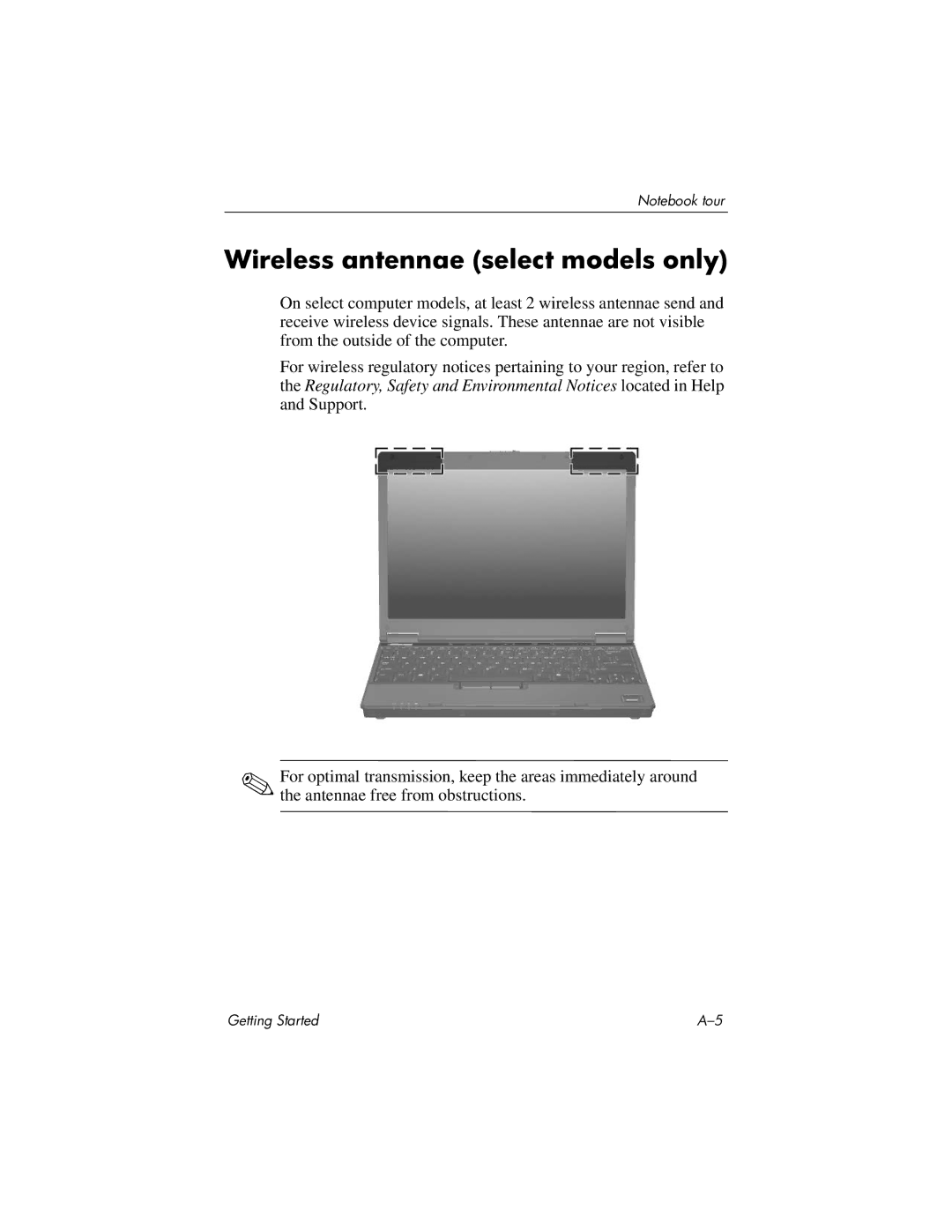 HP 430239-001 manual Wireless antennae select models only 