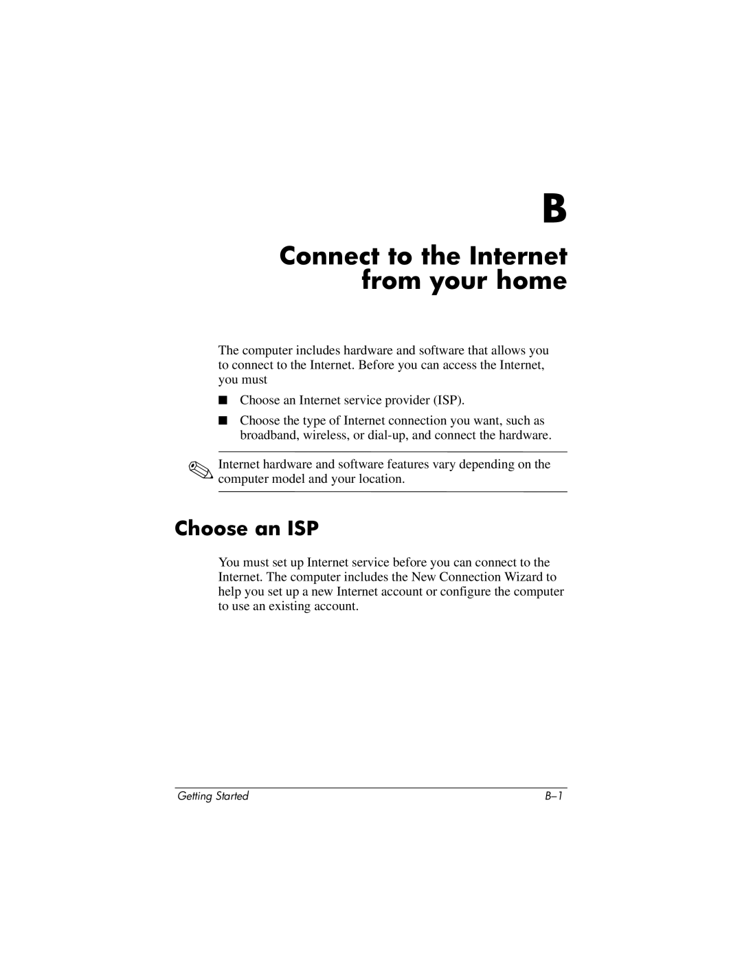 HP 430239-001 manual Connect to the Internet from your home, Choose an ISP 