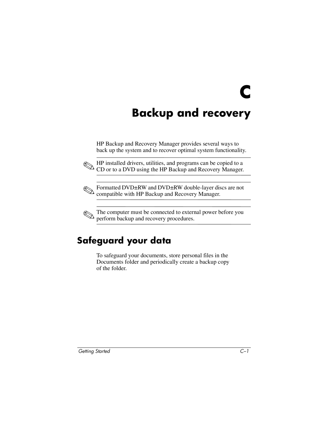 HP 430239-001 manual Backup and recovery, Safeguard your data 