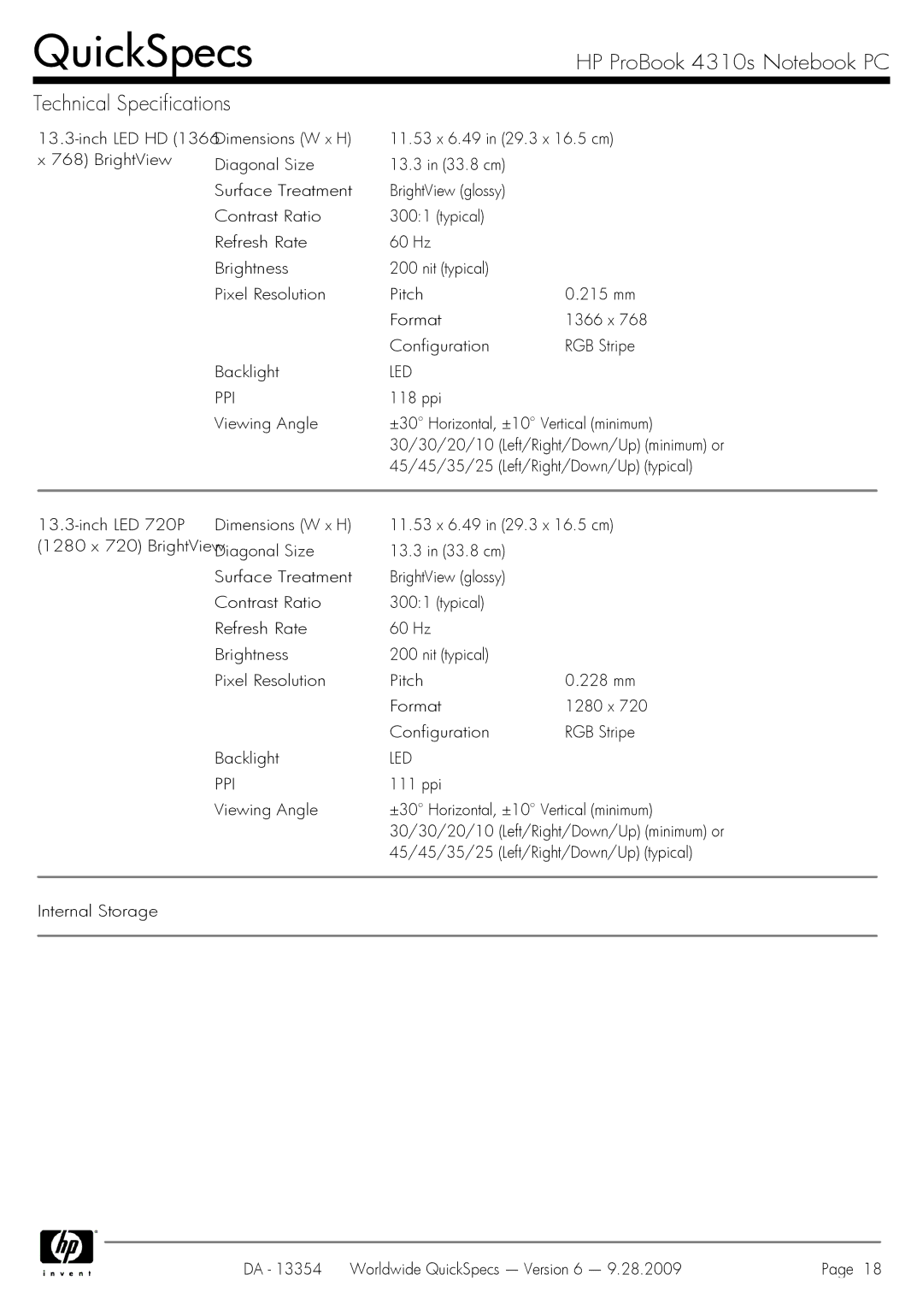 HP 4310S manual QuickSpecs 