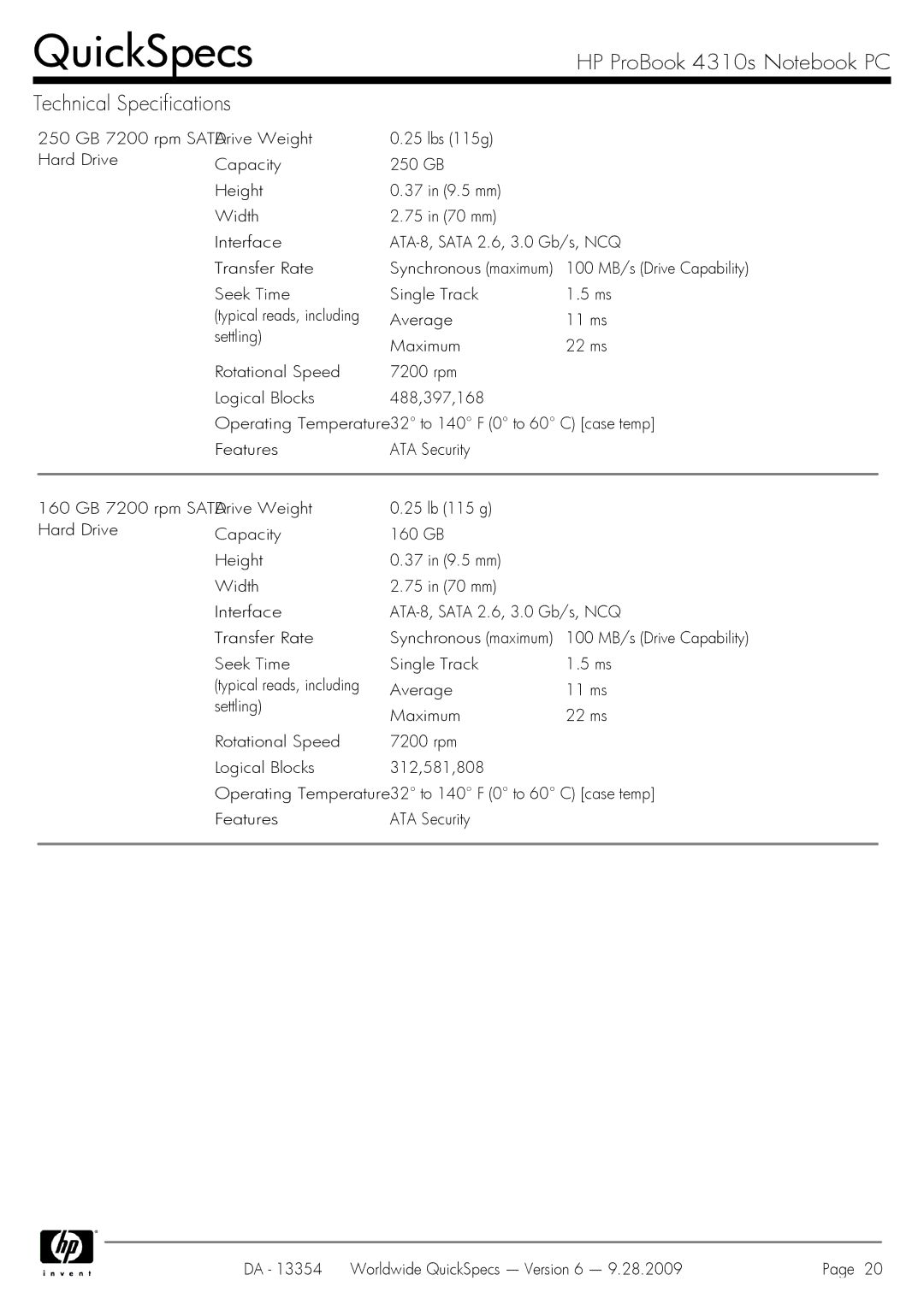 HP 4310S manual QuickSpecs 