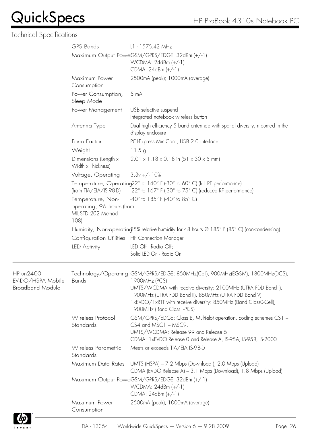 HP 4310S manual QuickSpecs 