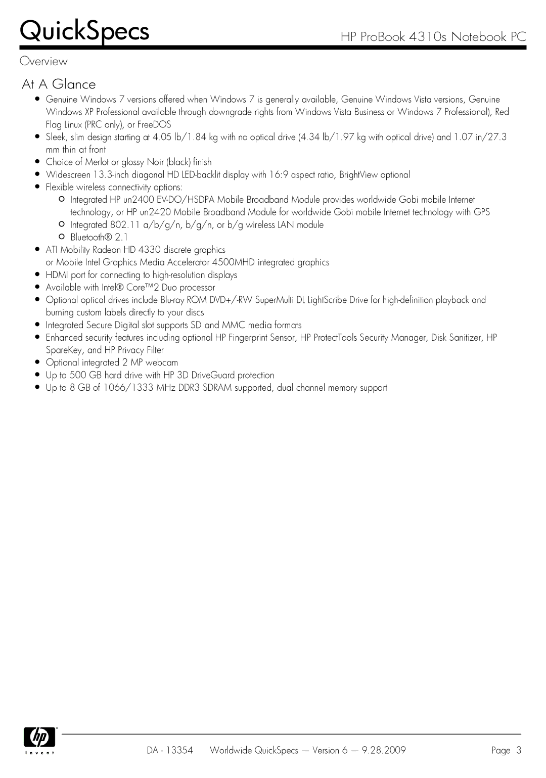 HP 4310S manual At a Glance 