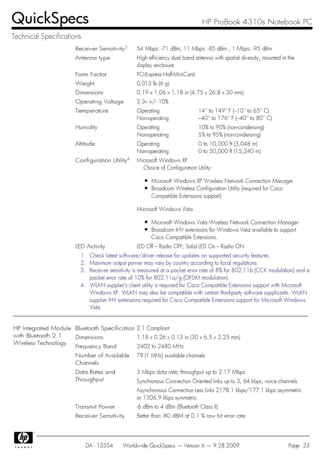 HP 4310S manual Display enclosure Form Factor, Or 1306.9 kbps symmetric 