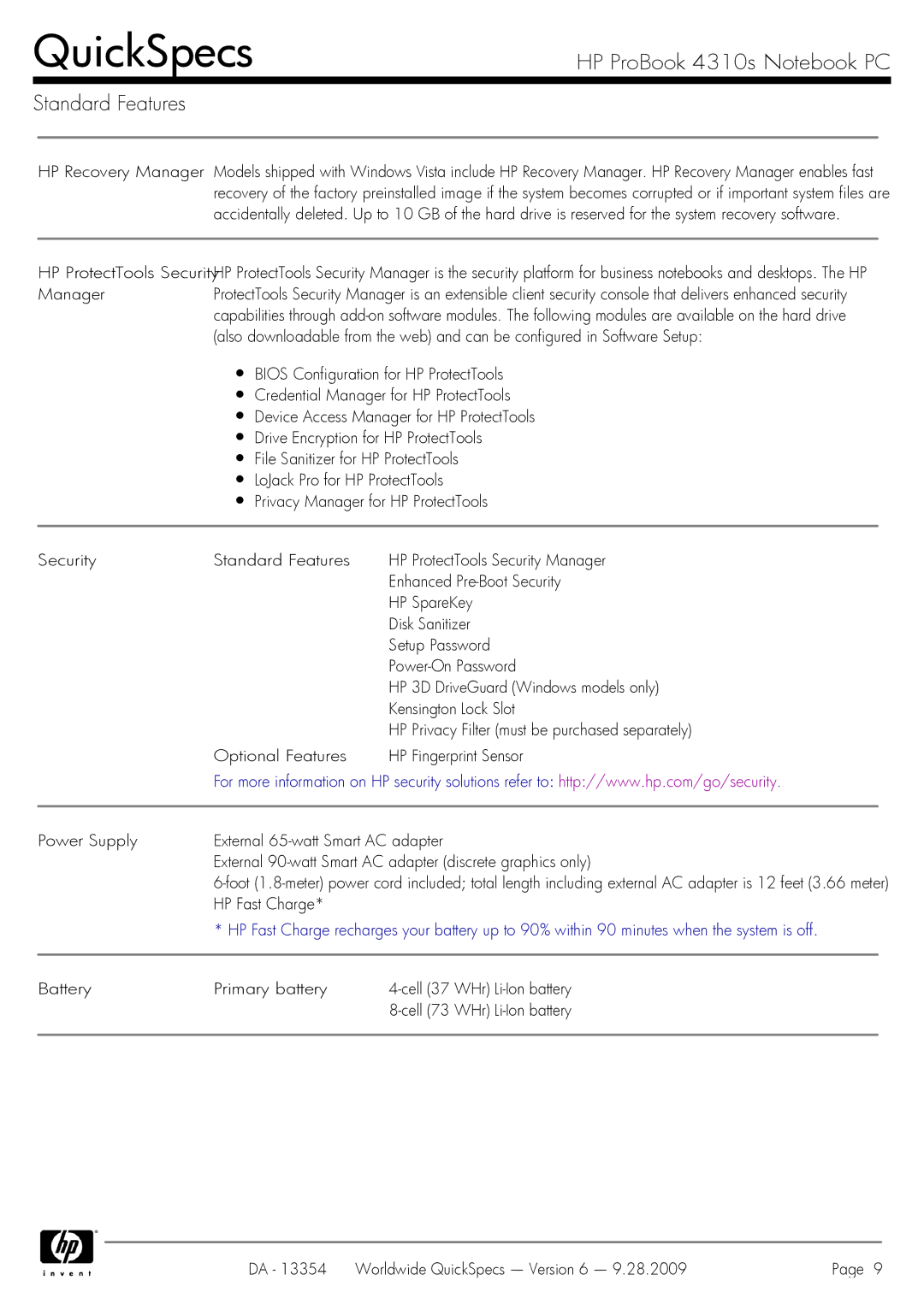 HP 4310S manual HP Fast Charge 