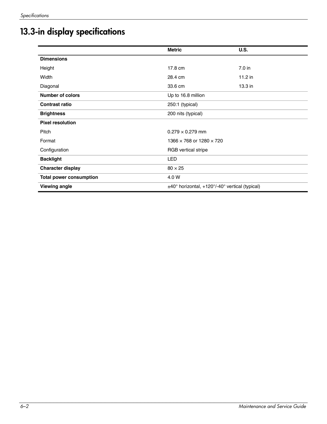 HP 4311S manual Display specifications 