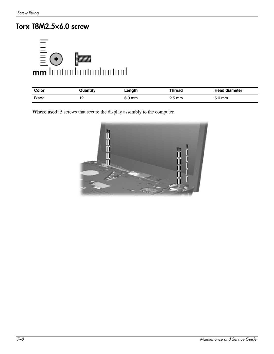 HP 4311S manual Torx T8M2.5×6.0 screw 